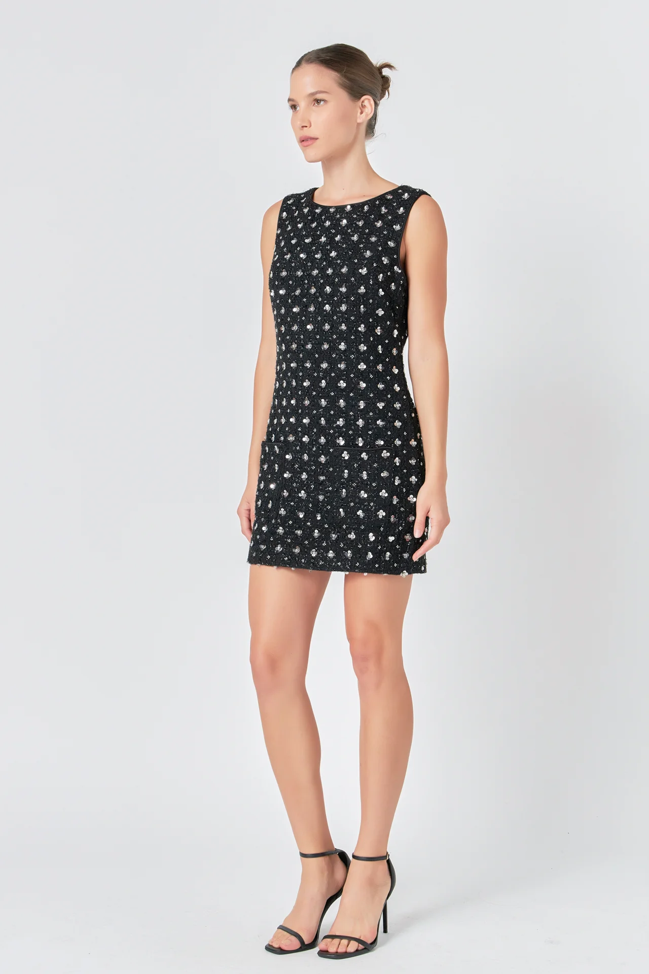 Premium Floral Embellishment Tweed Mini Dress