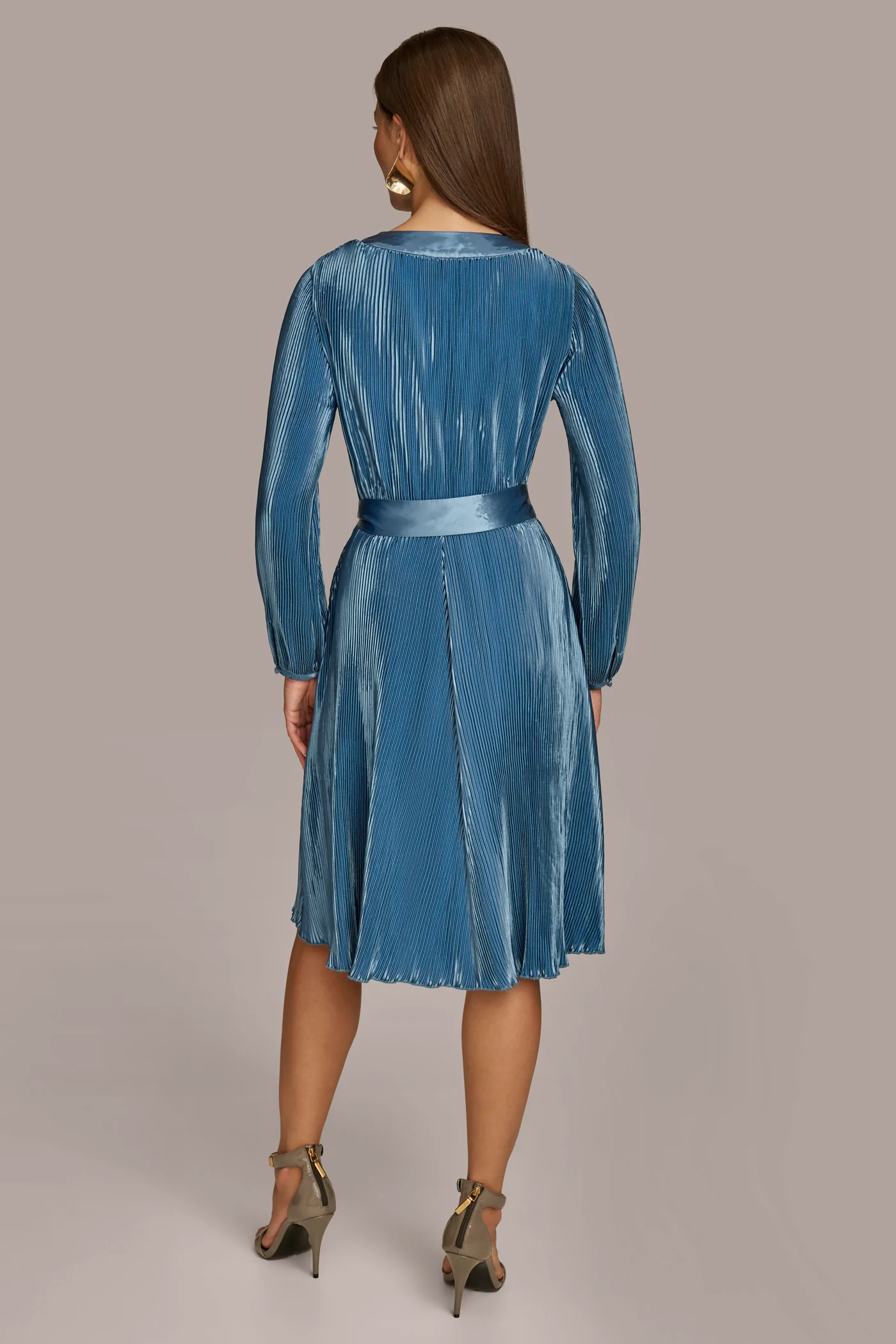CRYSTAL PLEATED A LINE DRESS
