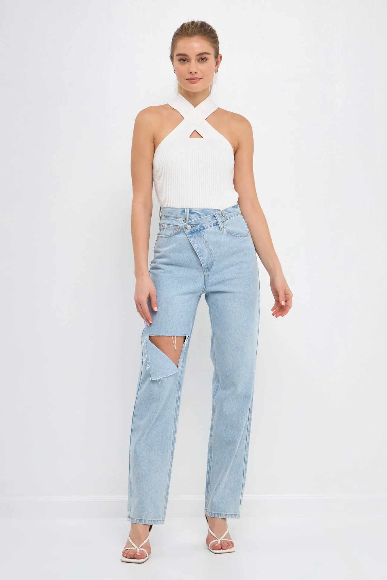 Cross Haltered Soft Rib Knit Tank