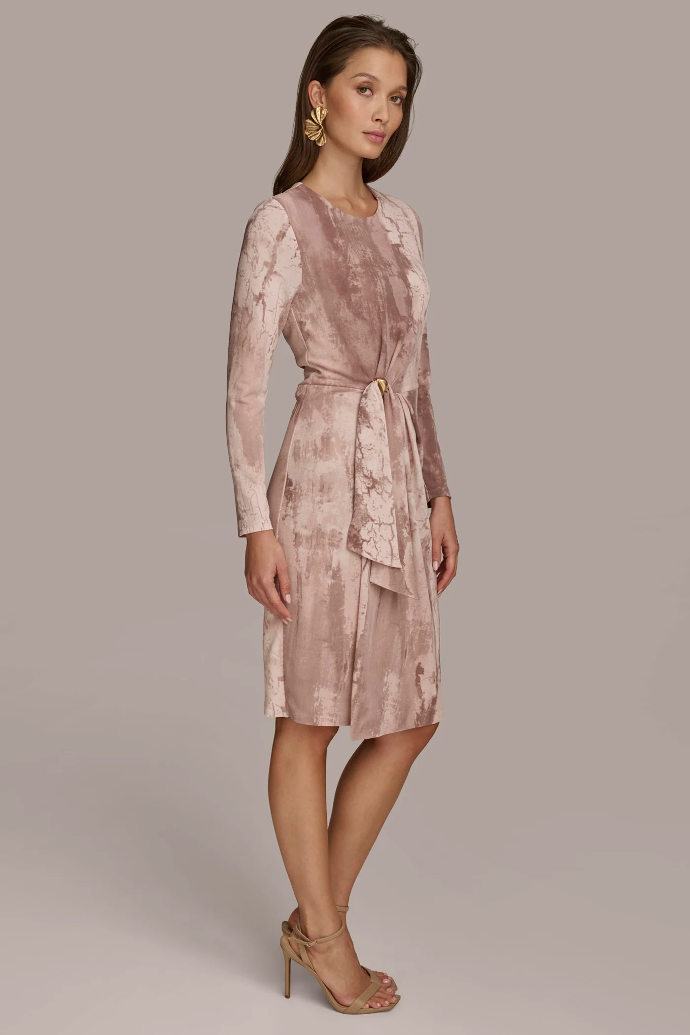 PRINTED LONG SLEEVE DRESS WITH HARDWARE