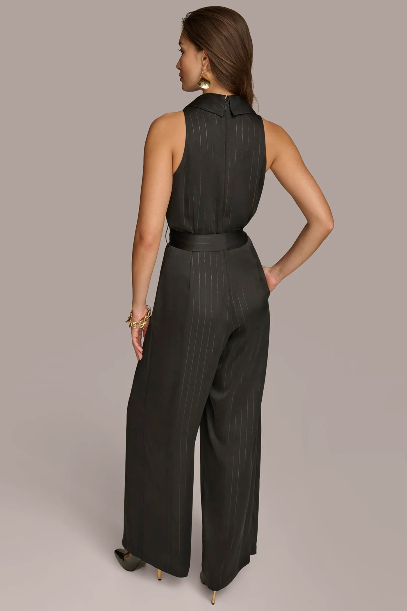 VNECK PINSTRIPE JUMPSUIT