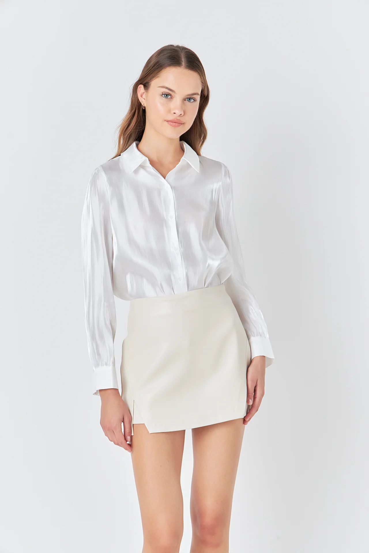 Faux Leather Front Slits Skort