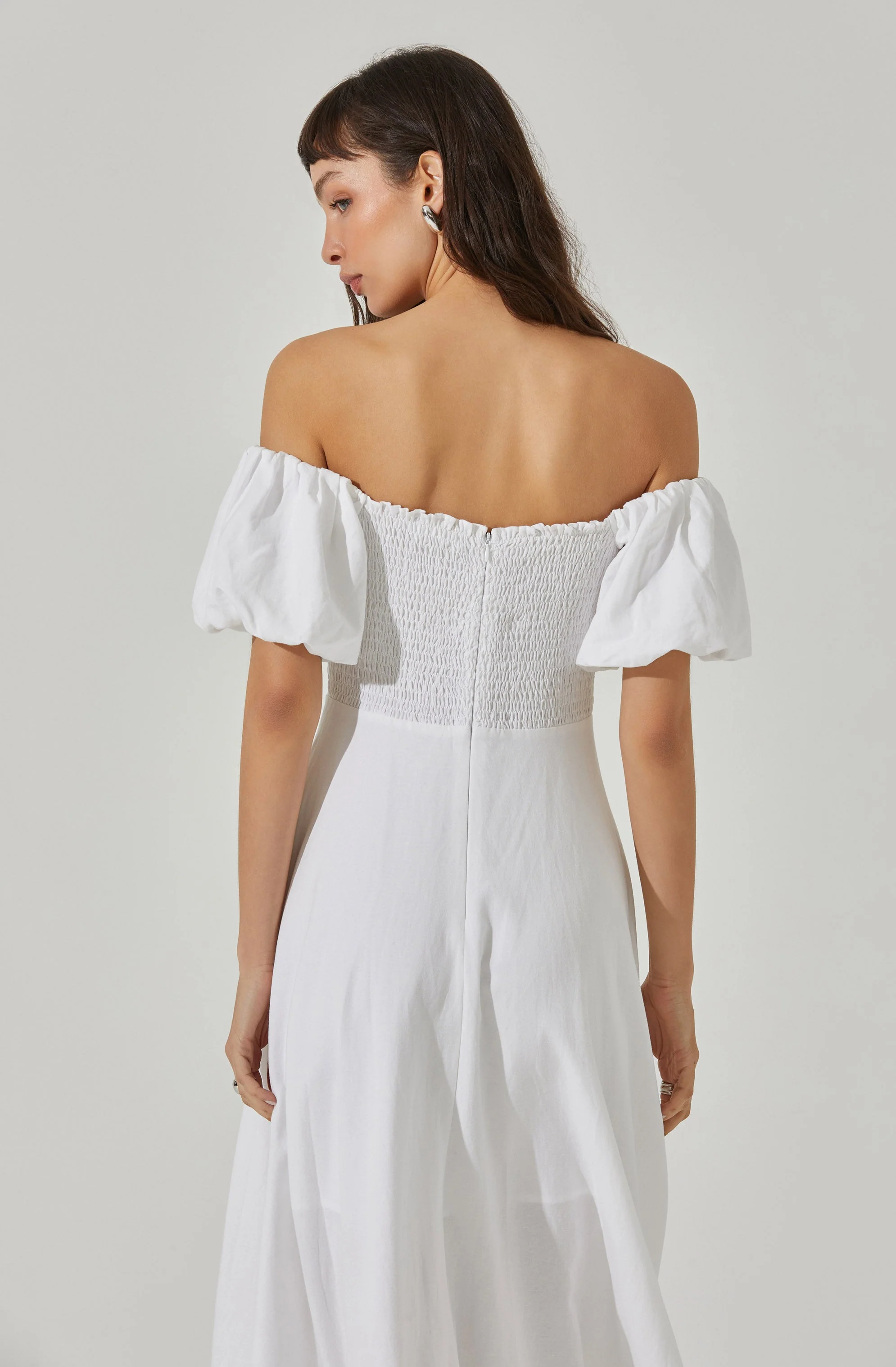 Off Shoulder Puff Sleeve Midi Dress