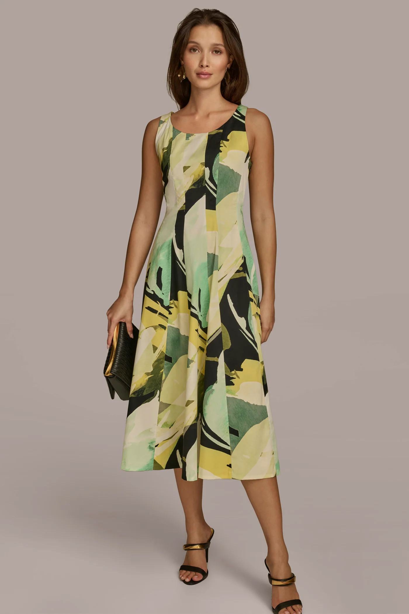 ABSTRACT MIDI FIT AND FLARE DRESS