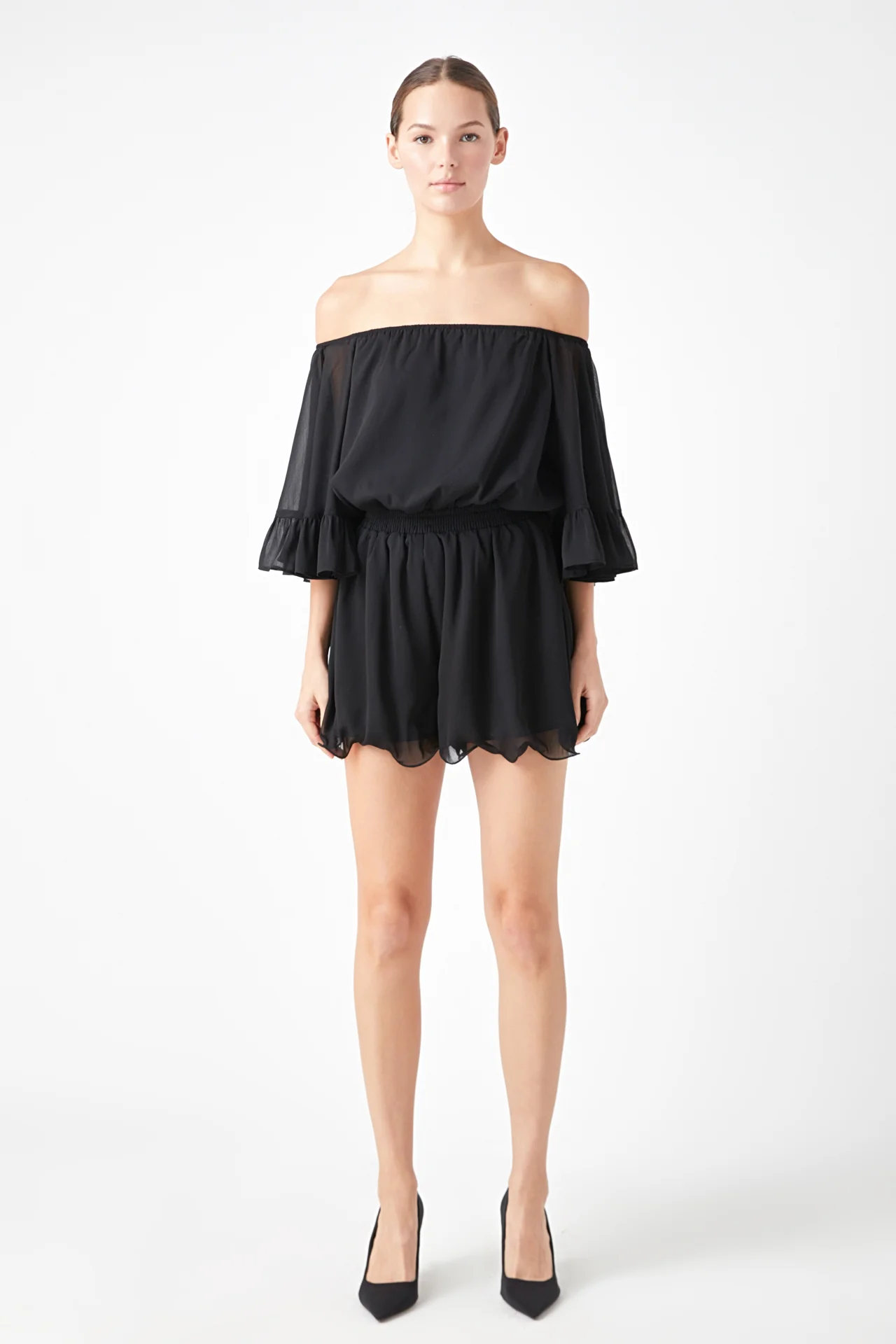Ruffled Sleeve Romper