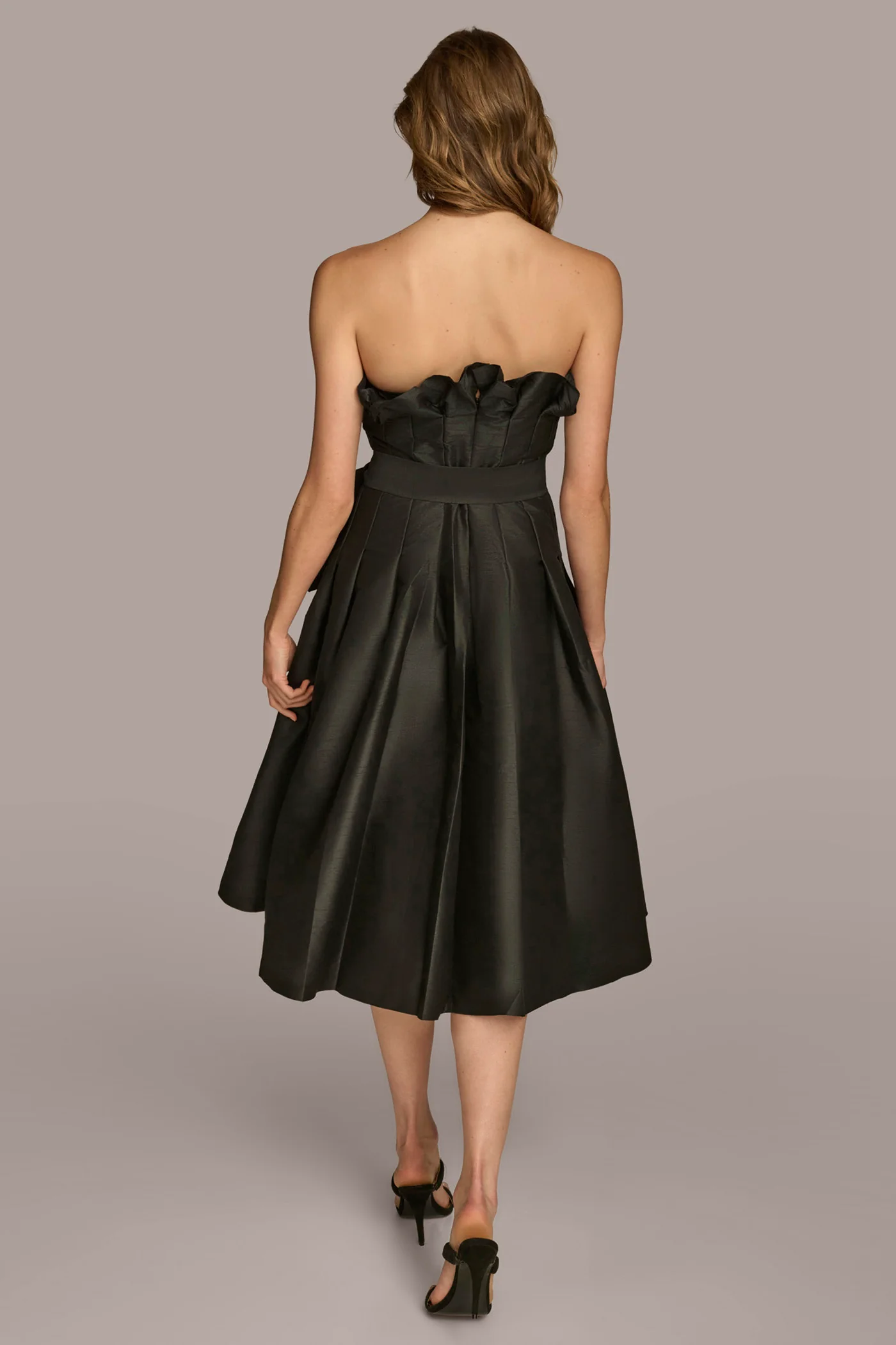 RUFFLE FIT AND FLARE DRESS