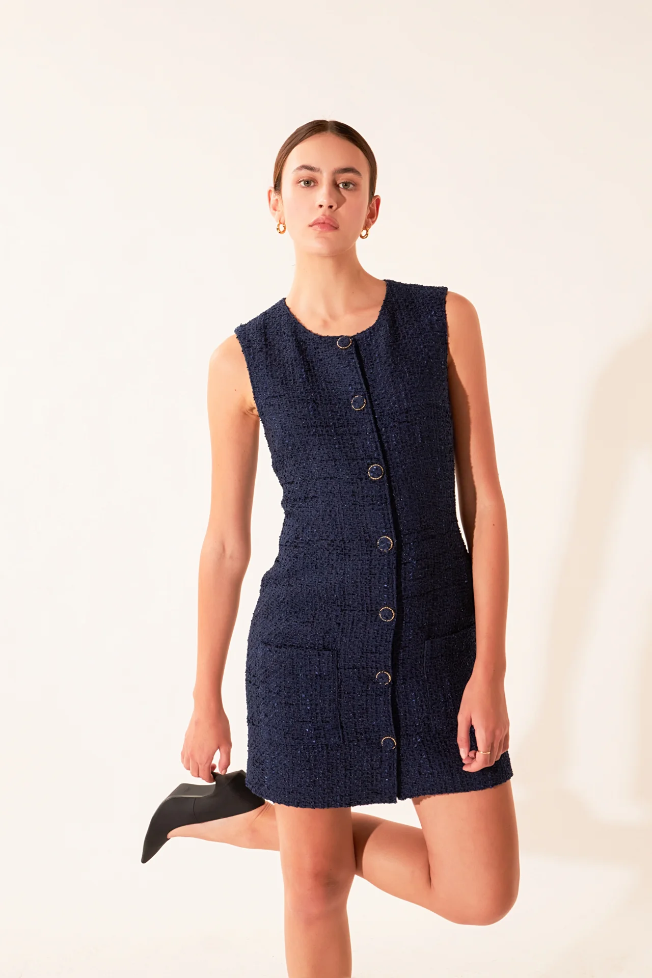 Sleeveless Tweed Mini Dress