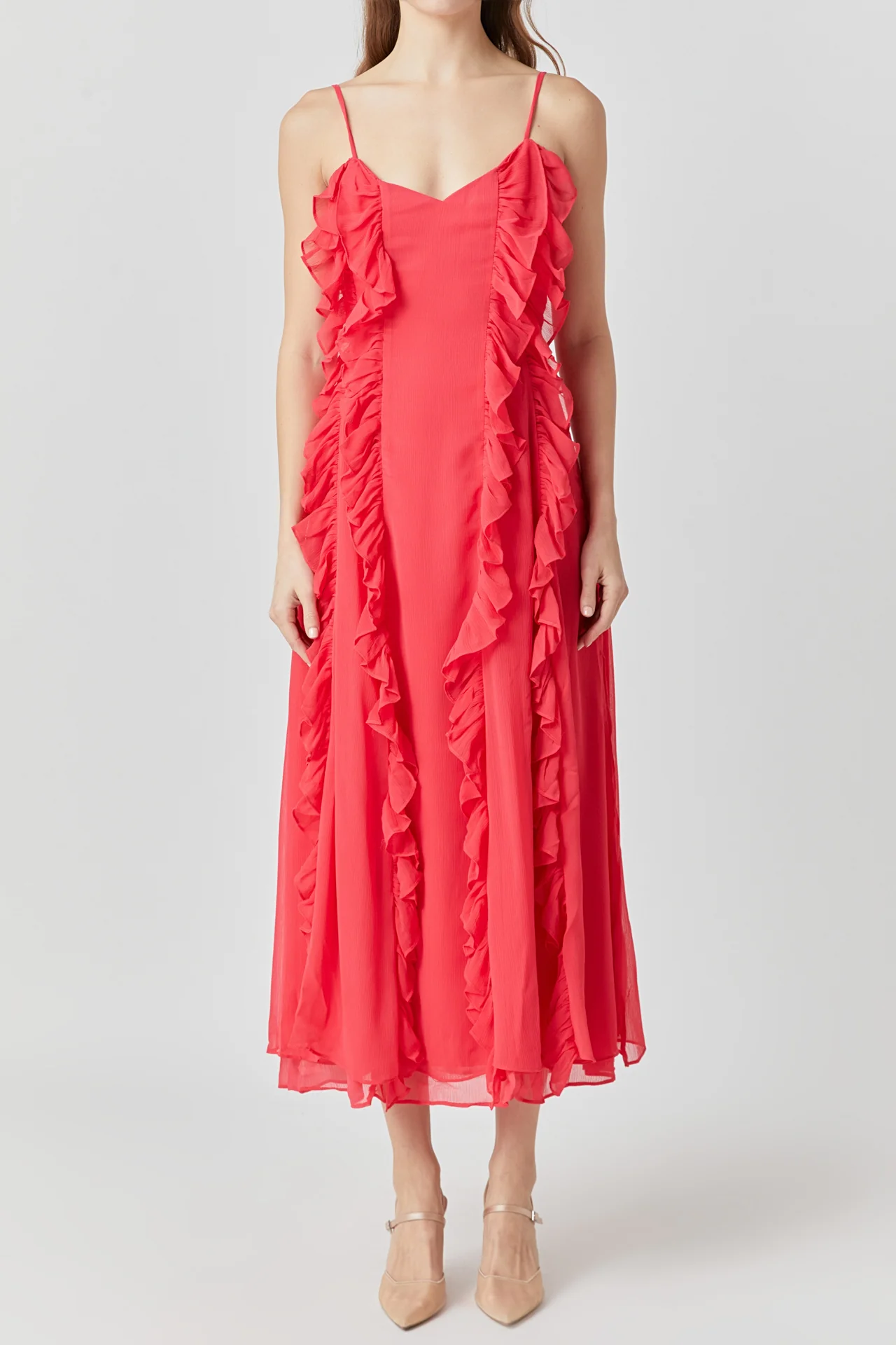 Chiffon Ruffled Spaghetti Maxi Dress