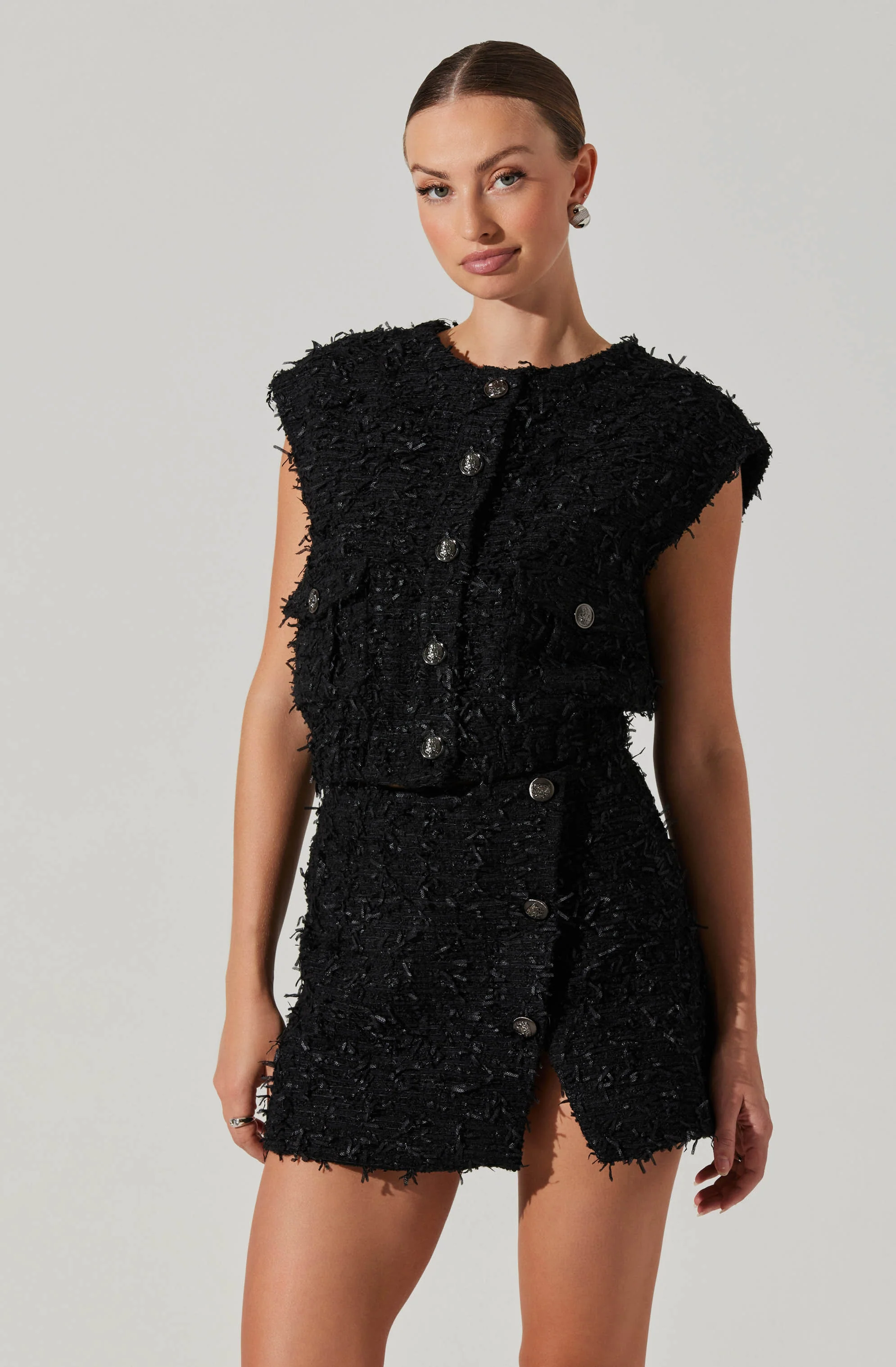 Pedrine Textured Tweed Mini Skirt