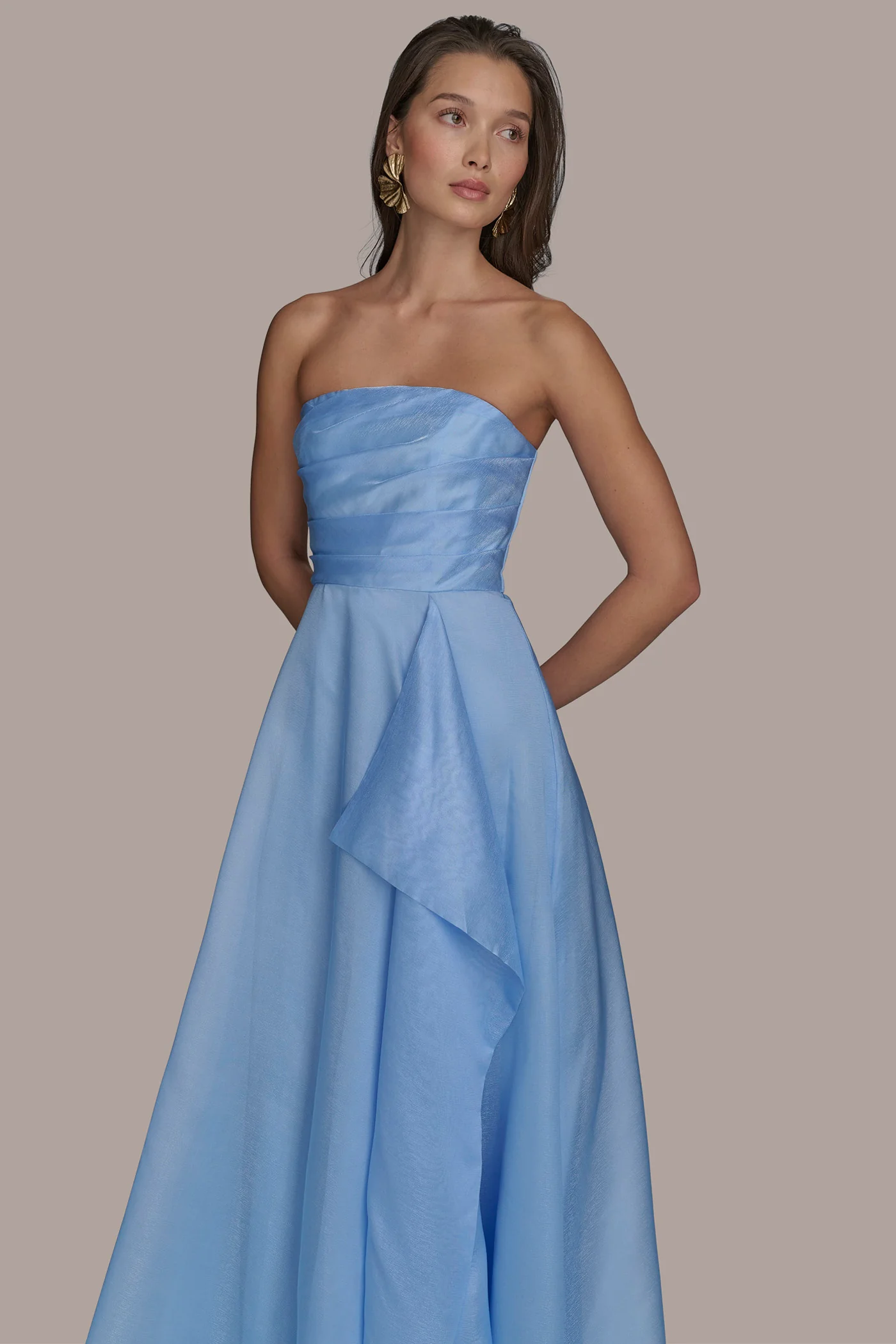 STRAPLESS SIDE DRAPED BALL GOWN