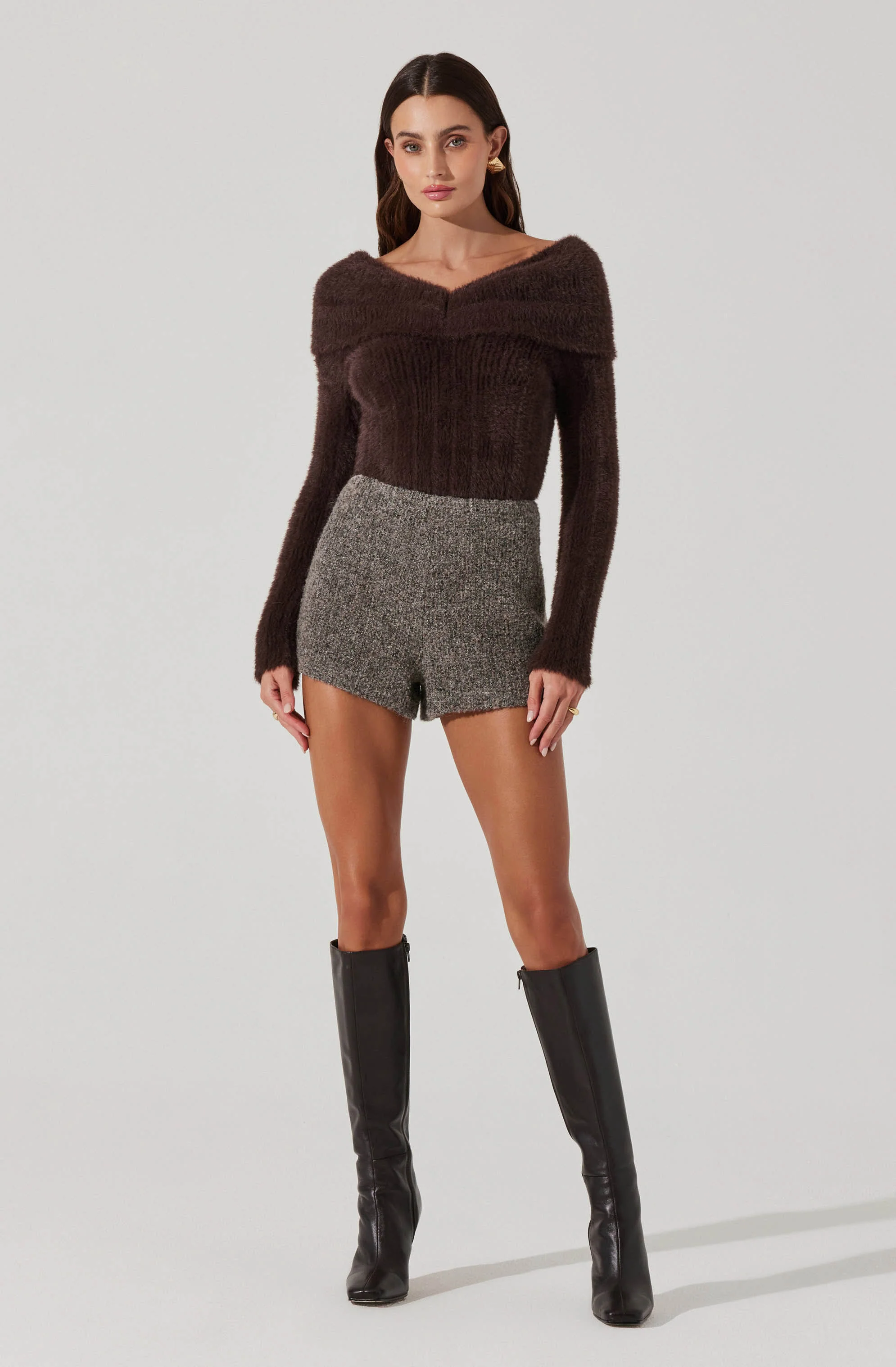 Fuzzy Knit Off Shoulder Sweater
