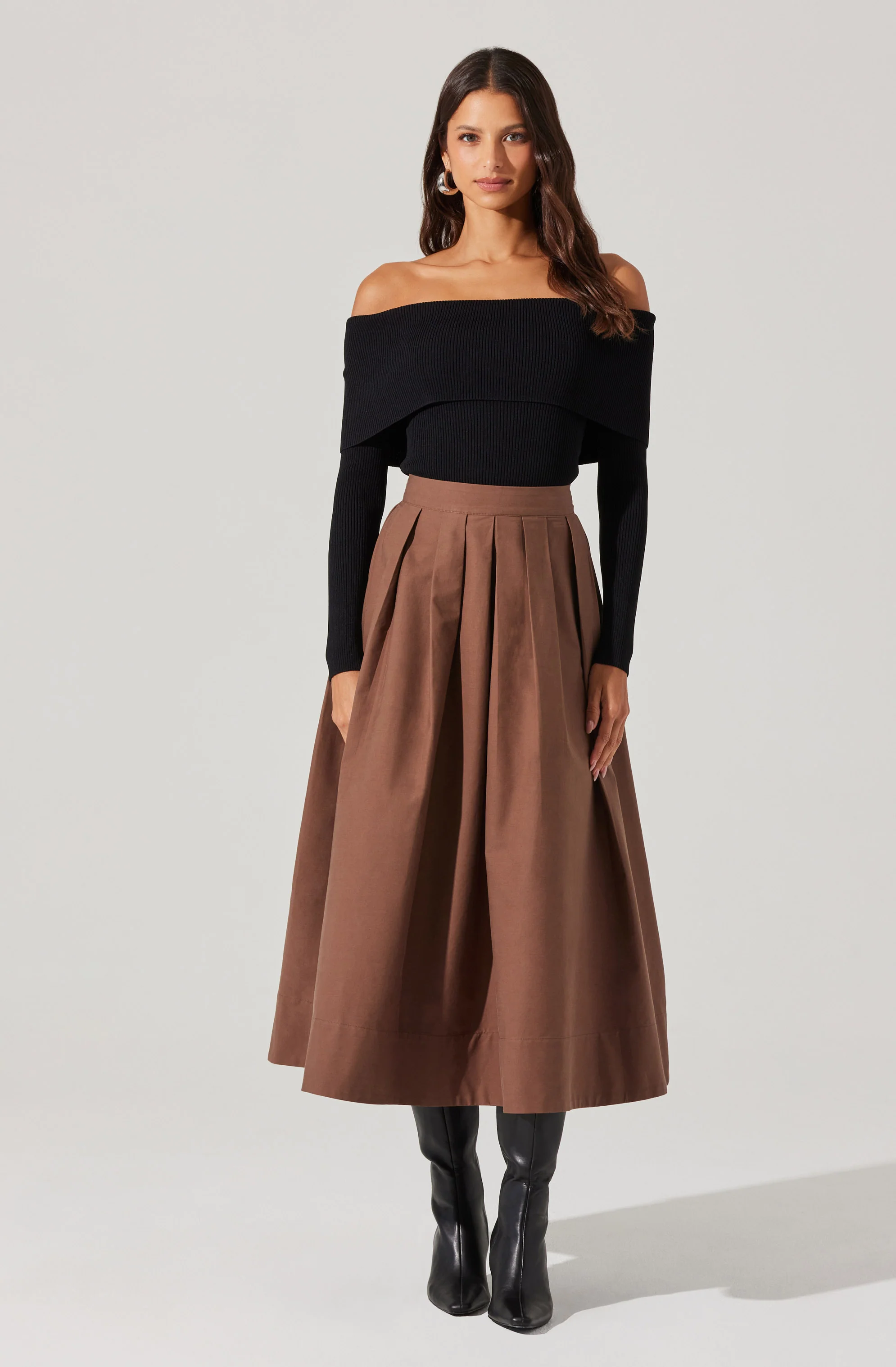 Foldover Ribbed Off Shoulder Sweater