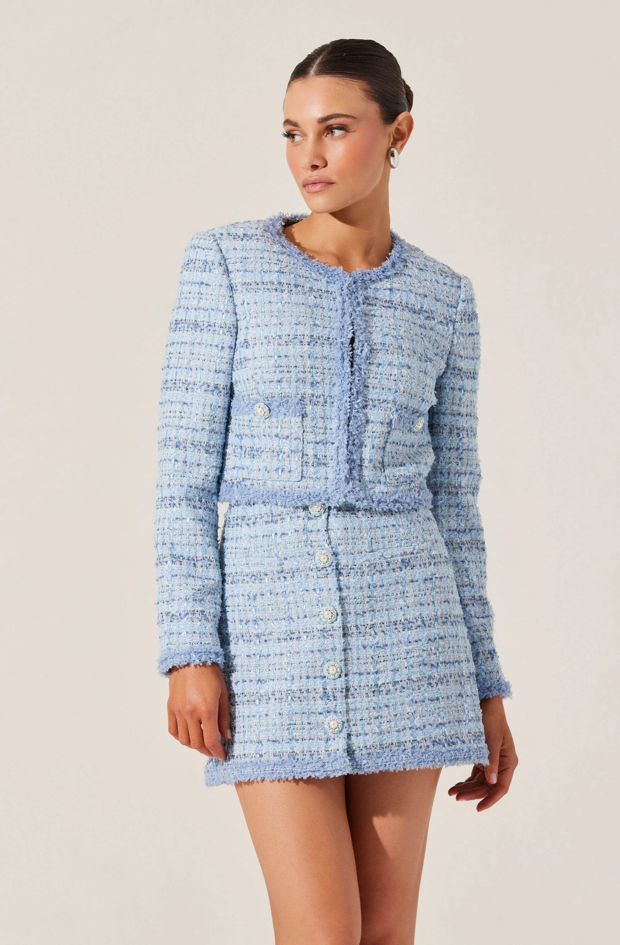 Mavey Tweed Contrast Trim Skirt