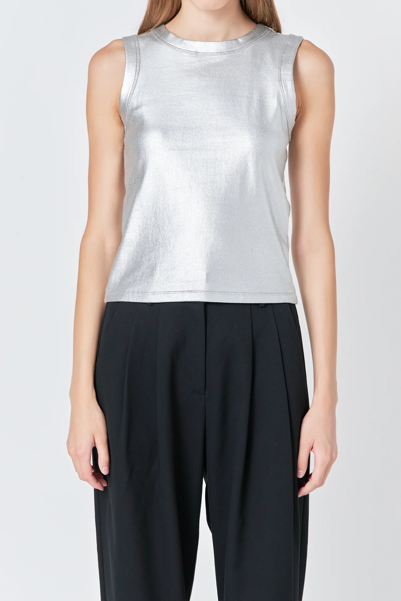 Metallic Ribbed Sleeveless Top