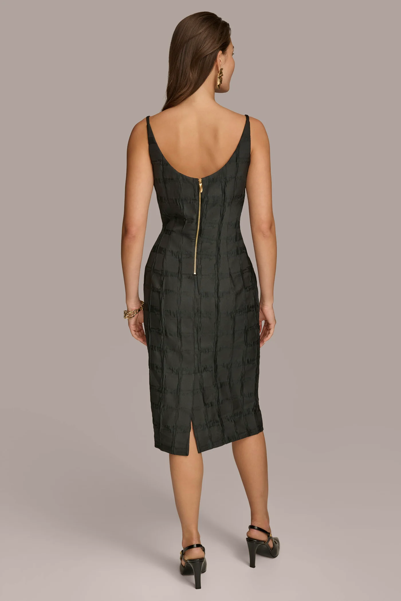 PLAID JACQUARD MIDI SHEATH DRESS