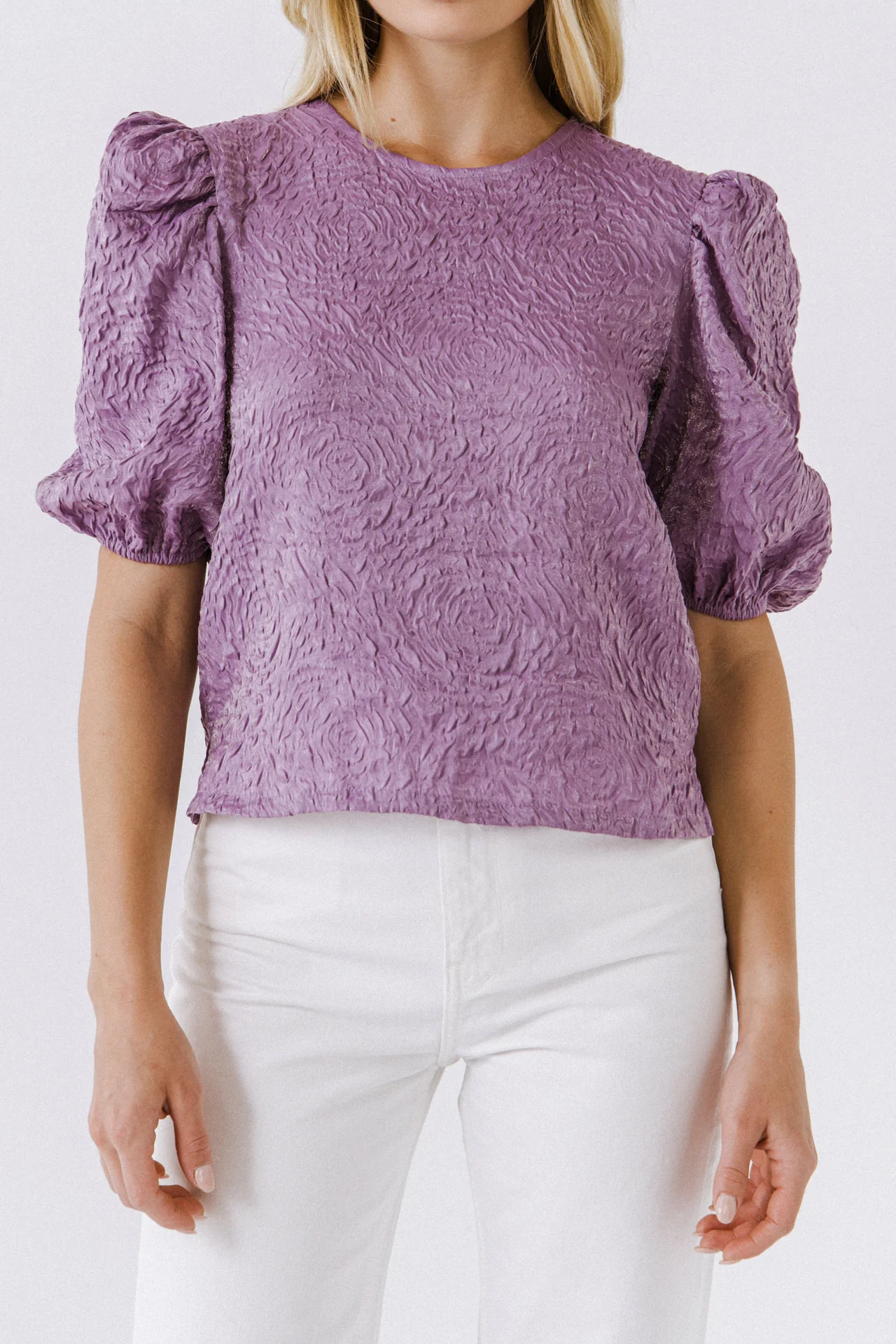 Texture Fabric Puff Sleeve Top