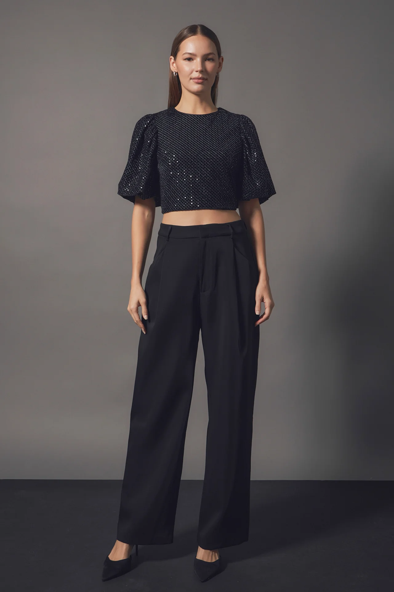 Short Sleeve Sequin Crop Top