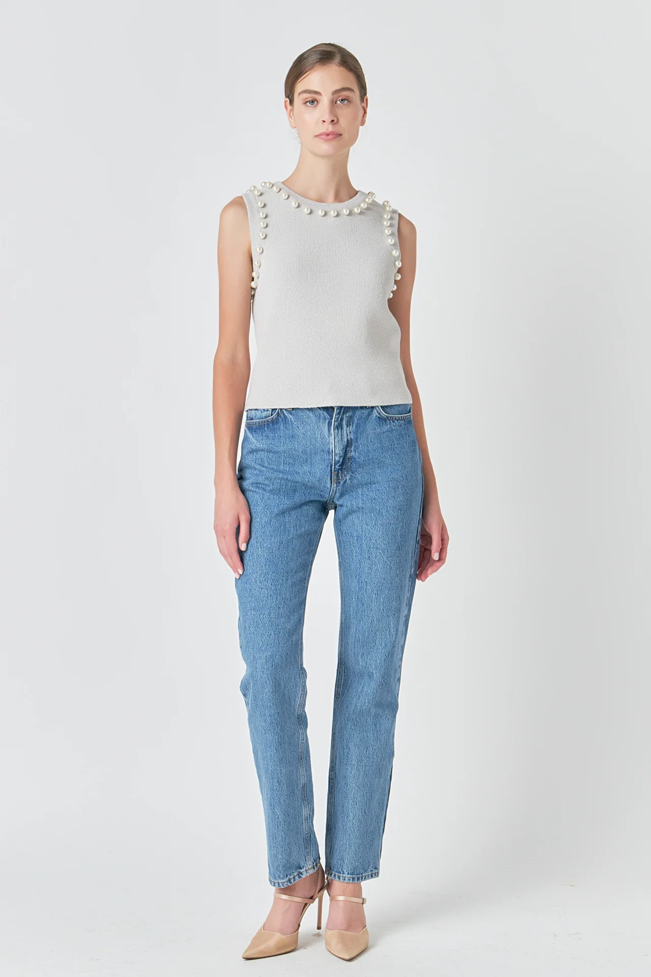 Pearl Detail Knit Tank Top