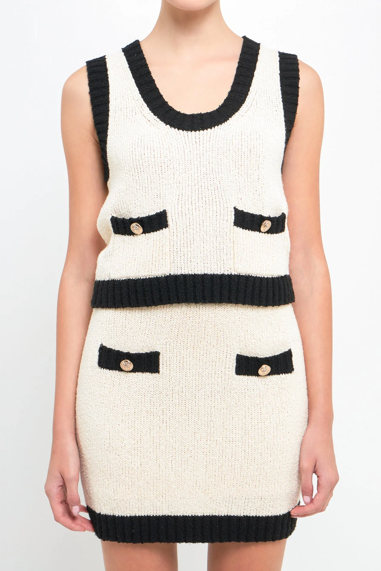 Cropped Knit Top with Gold Buttons