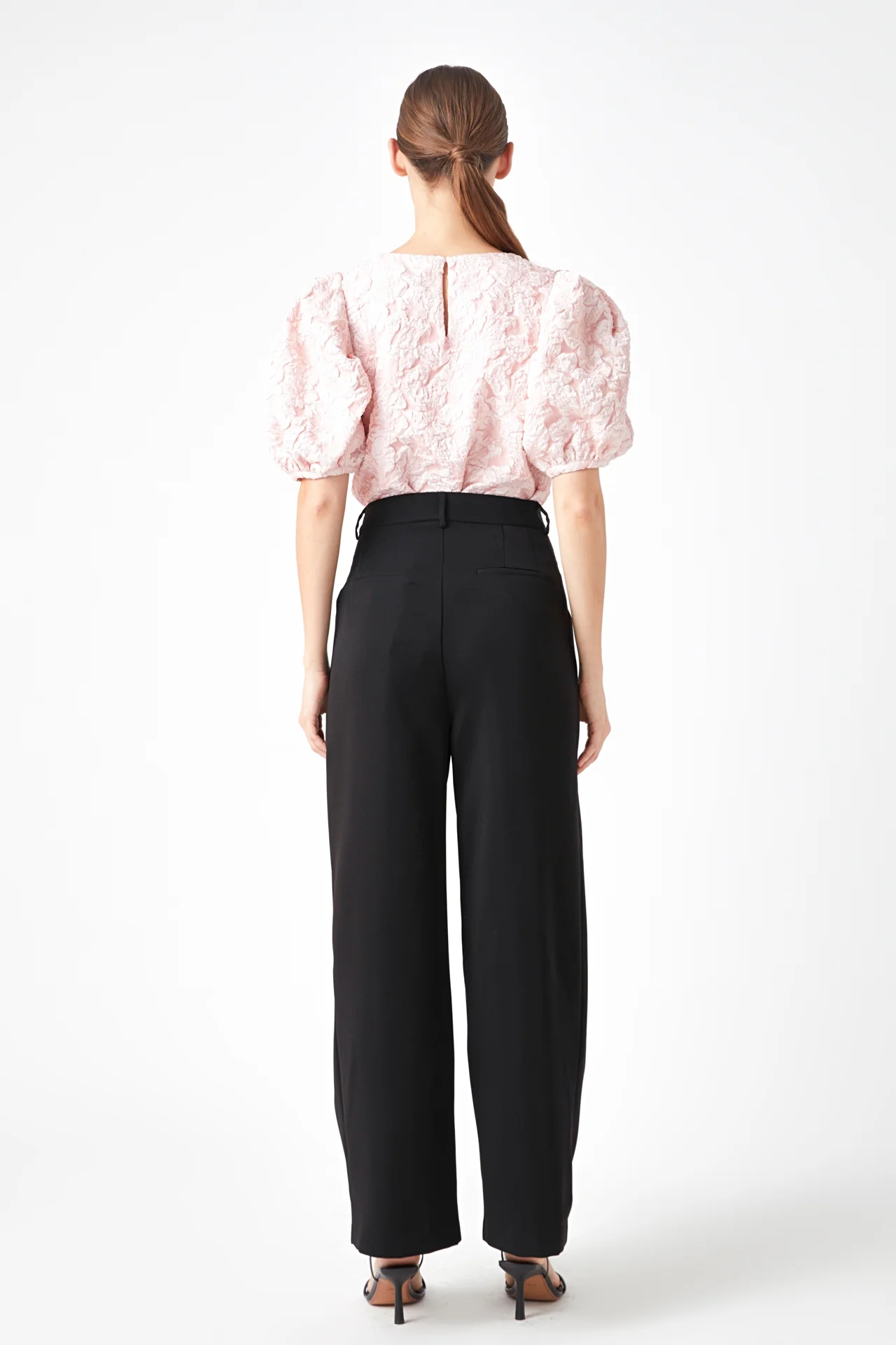 Floral Jacquard Puff Sleeve Top