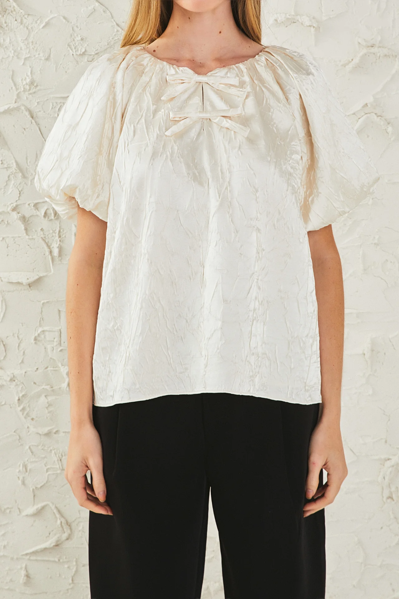 Sheen Crinkle Bow Detail Top