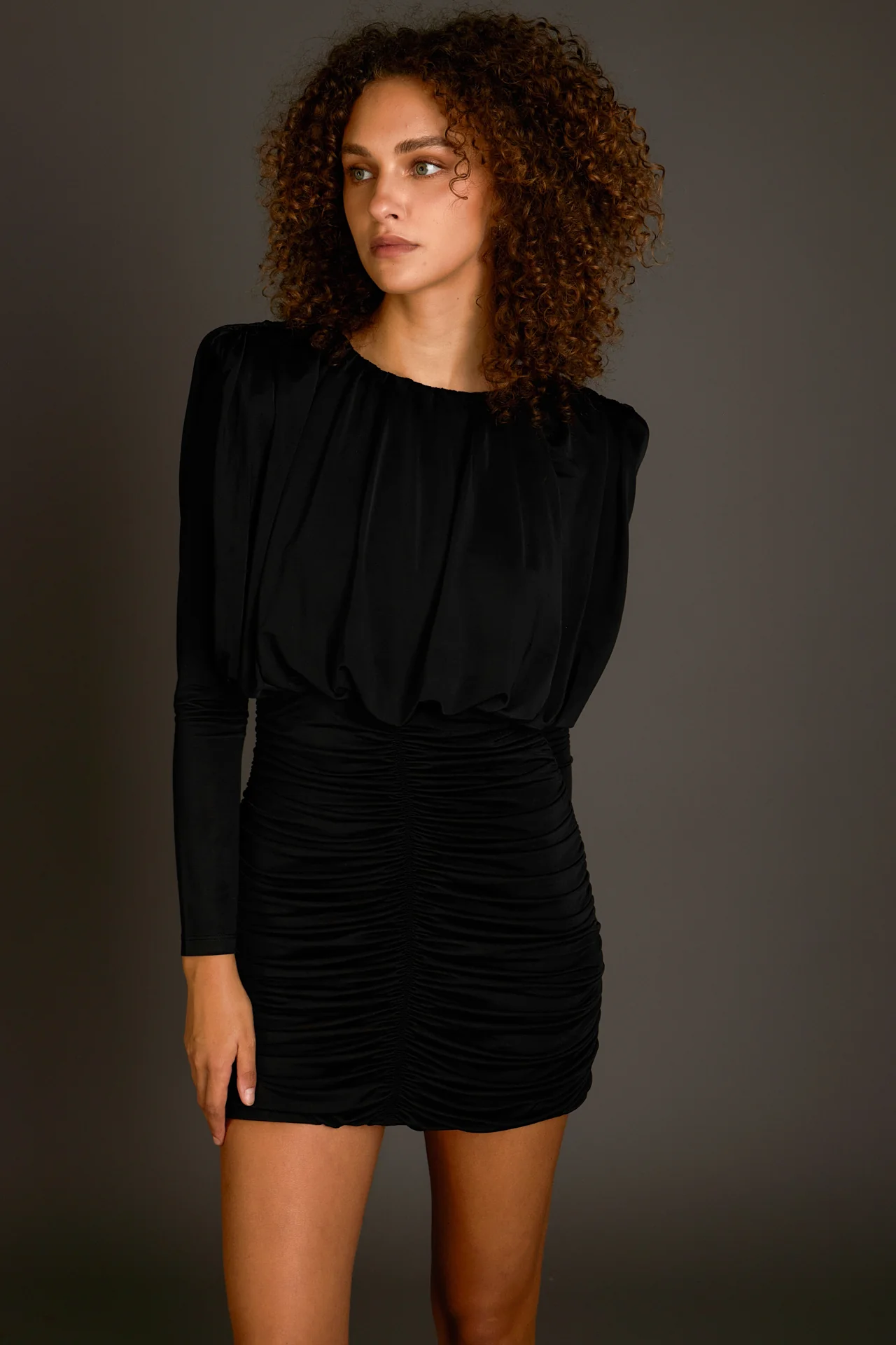 Fluid Shoulder Pad Mini Dress