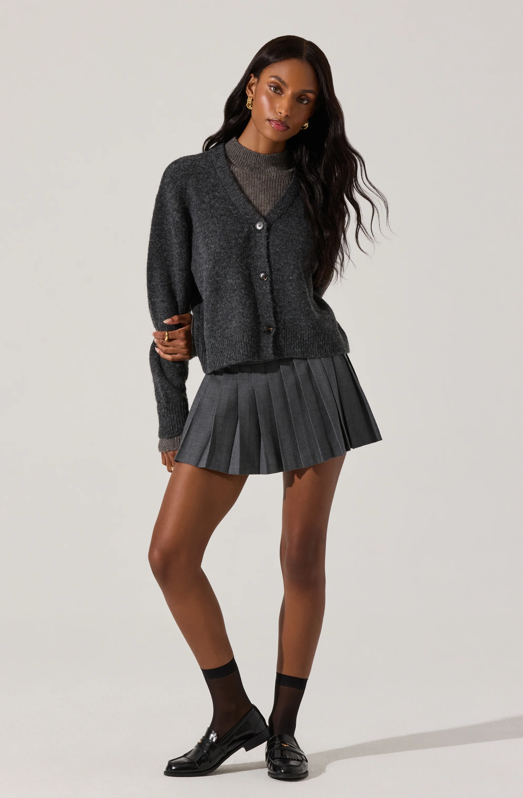 Layered Turtleneck Cardigan Sweater