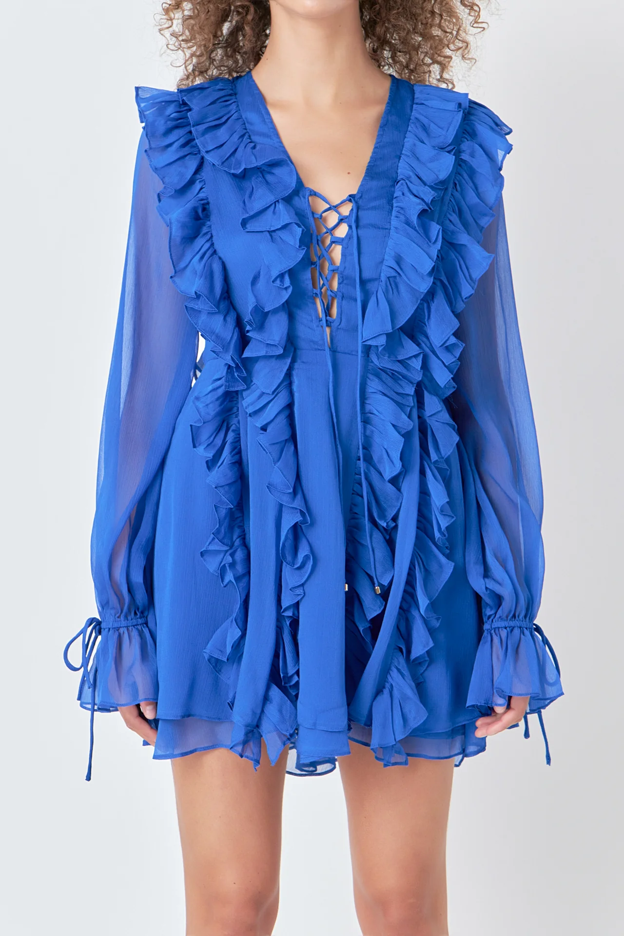 Long-Sleeve Ruffle Mini Dress