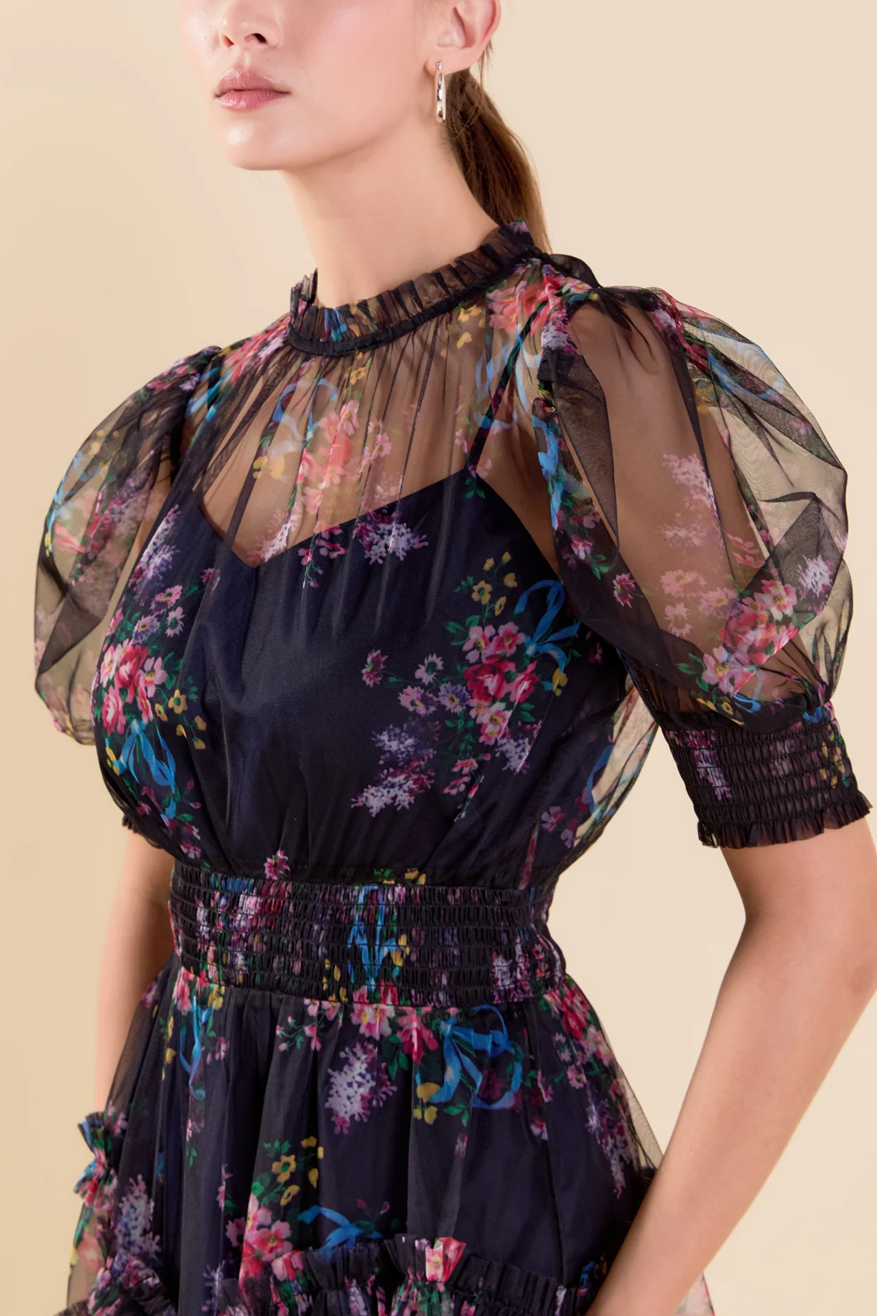 Ruffled Mesh Mini Dress