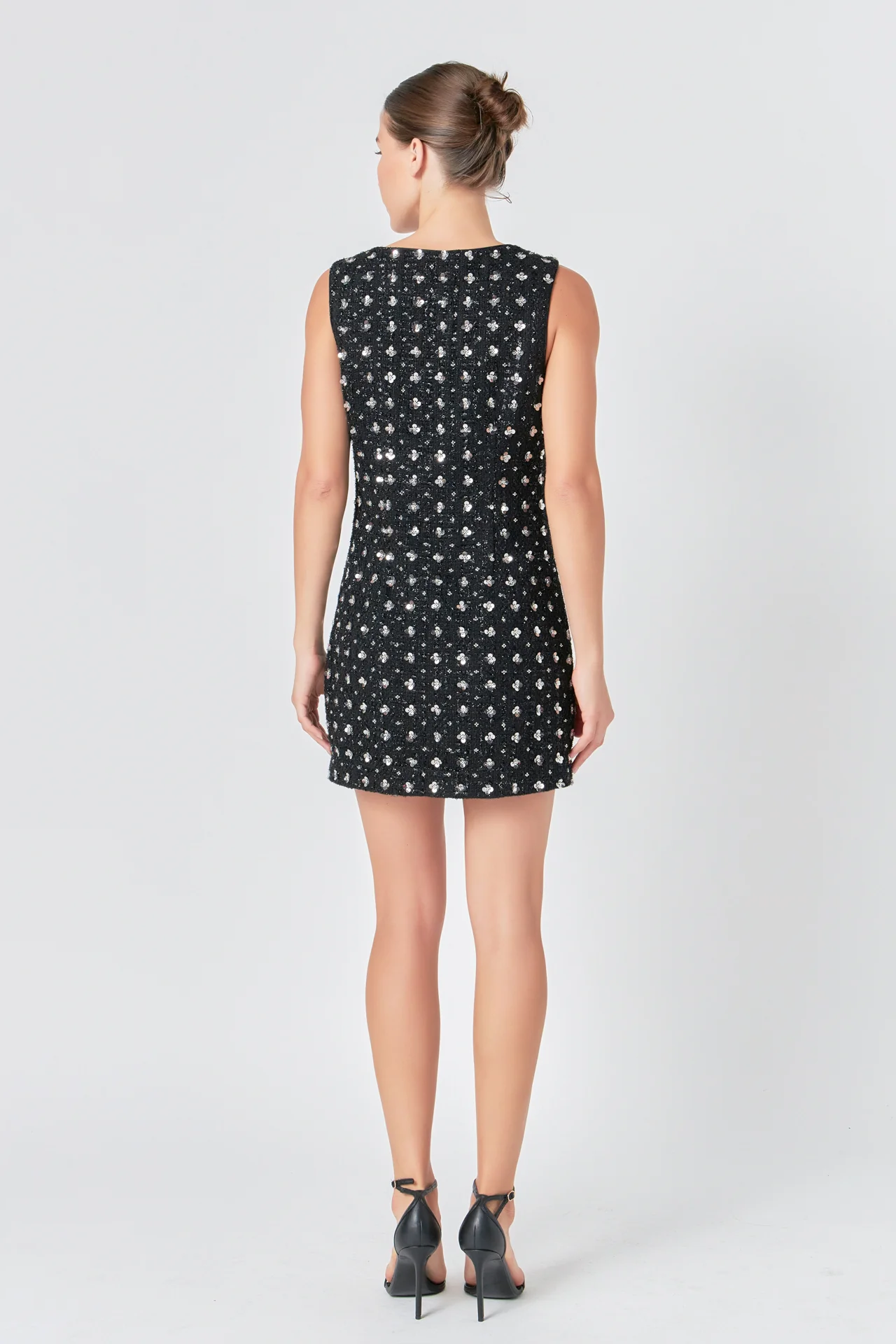 Premium Floral Embellishment Tweed Mini Dress