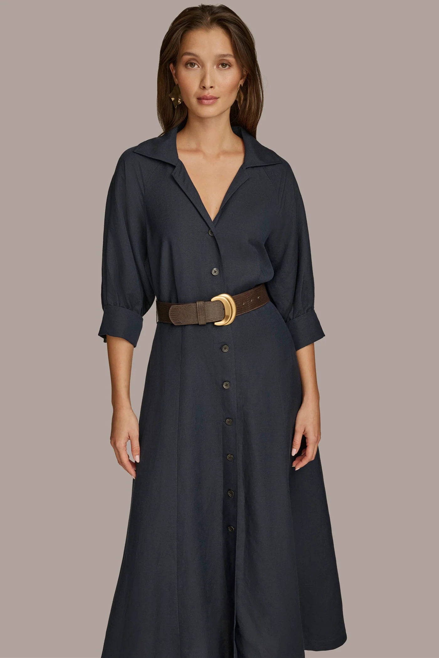 LINEN MIDI SHIRT DRESS