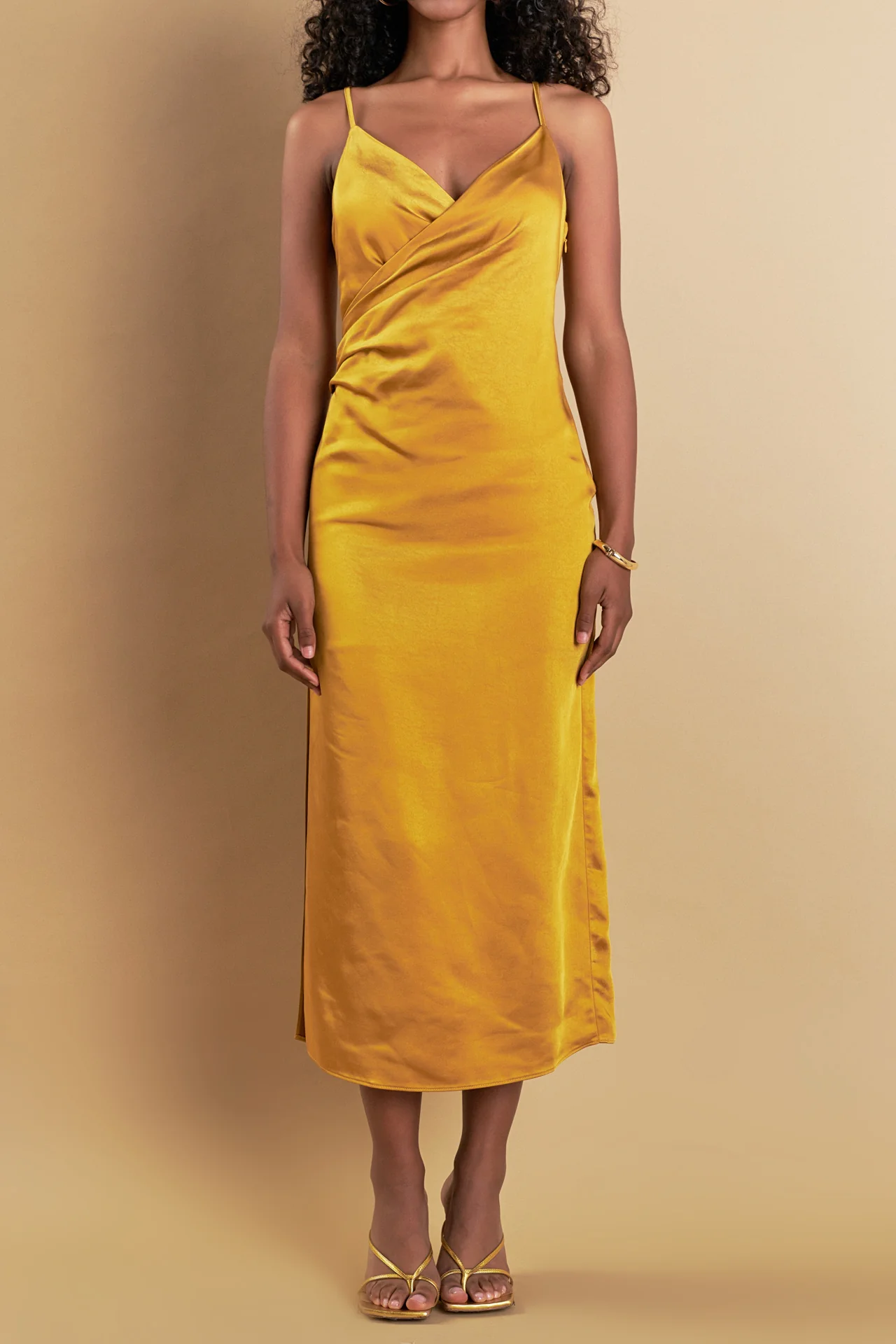 Satin Wrap Midi Dress