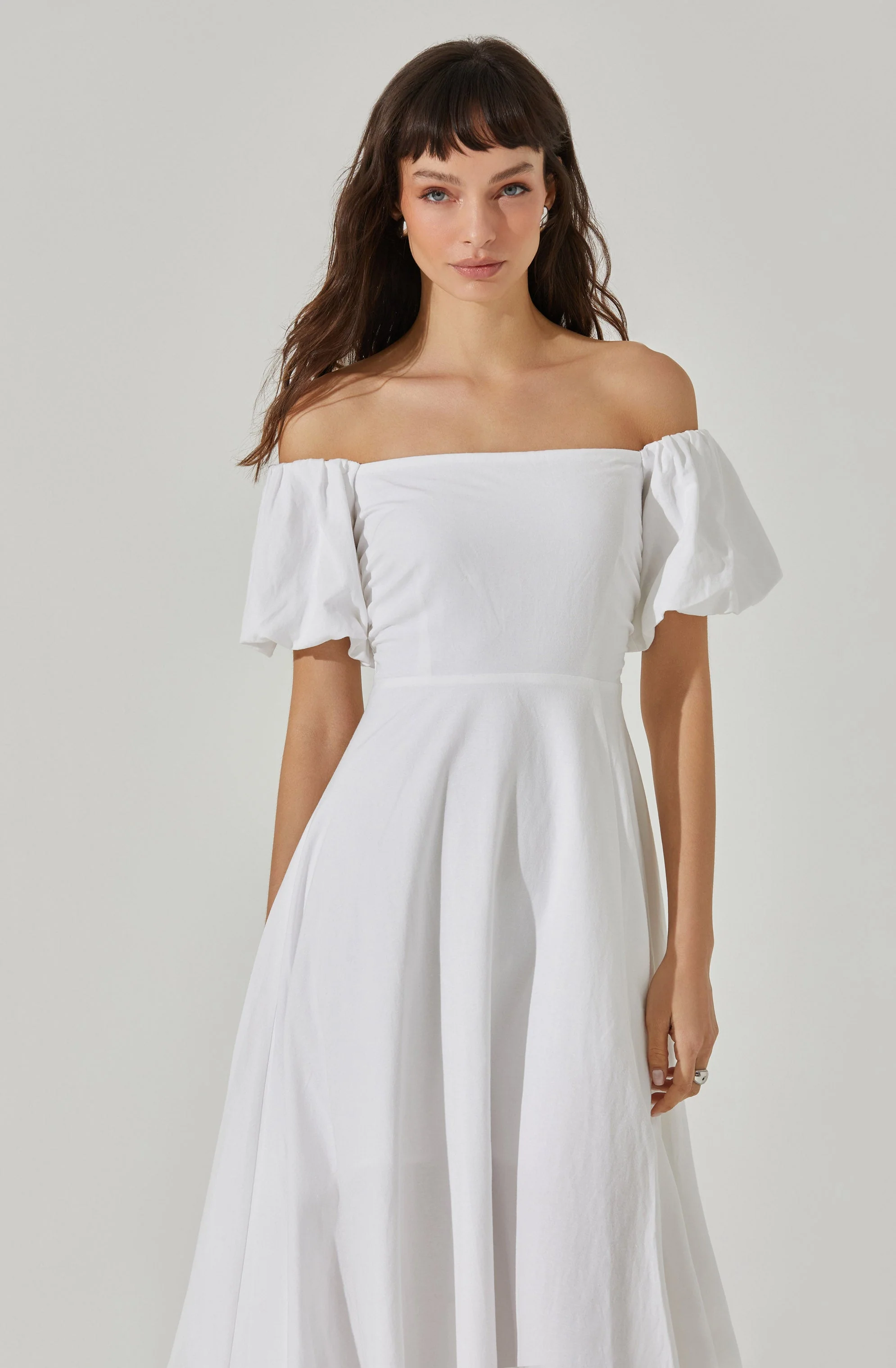 Off Shoulder Puff Sleeve Midi Dress