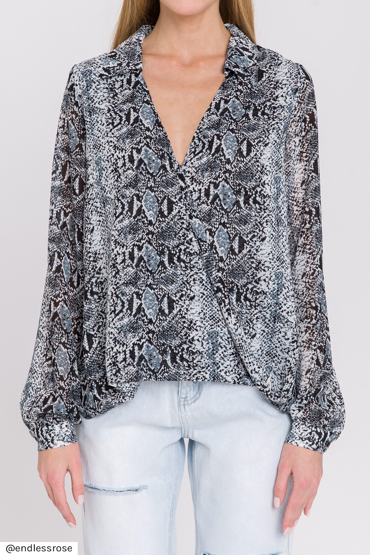 Snake Skin Pattern Wrap Shirt