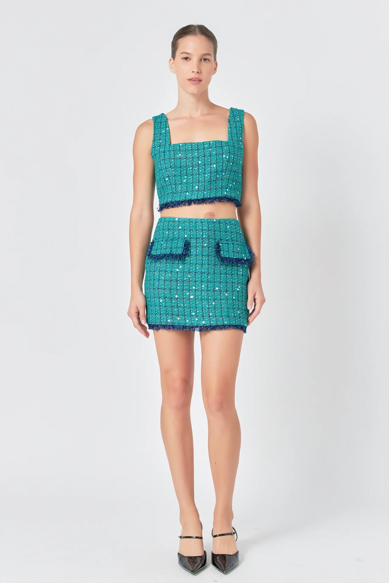 Premium Cropped Tweed Tank Top