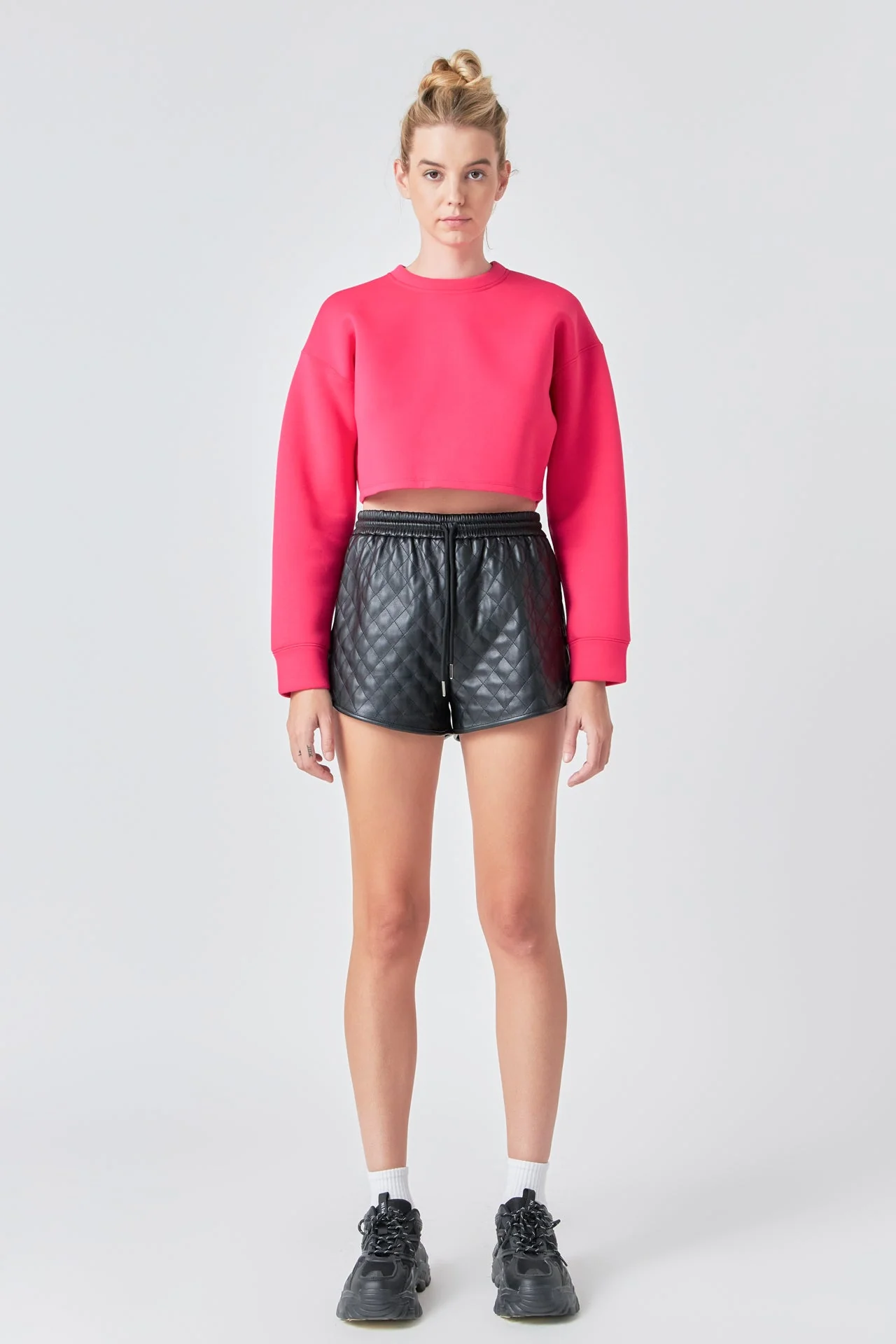 Faux Leather Diamond Stitch Shorts