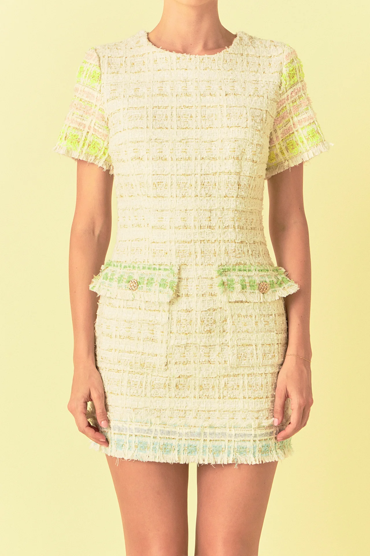 Color Block Tweed Mini Dress