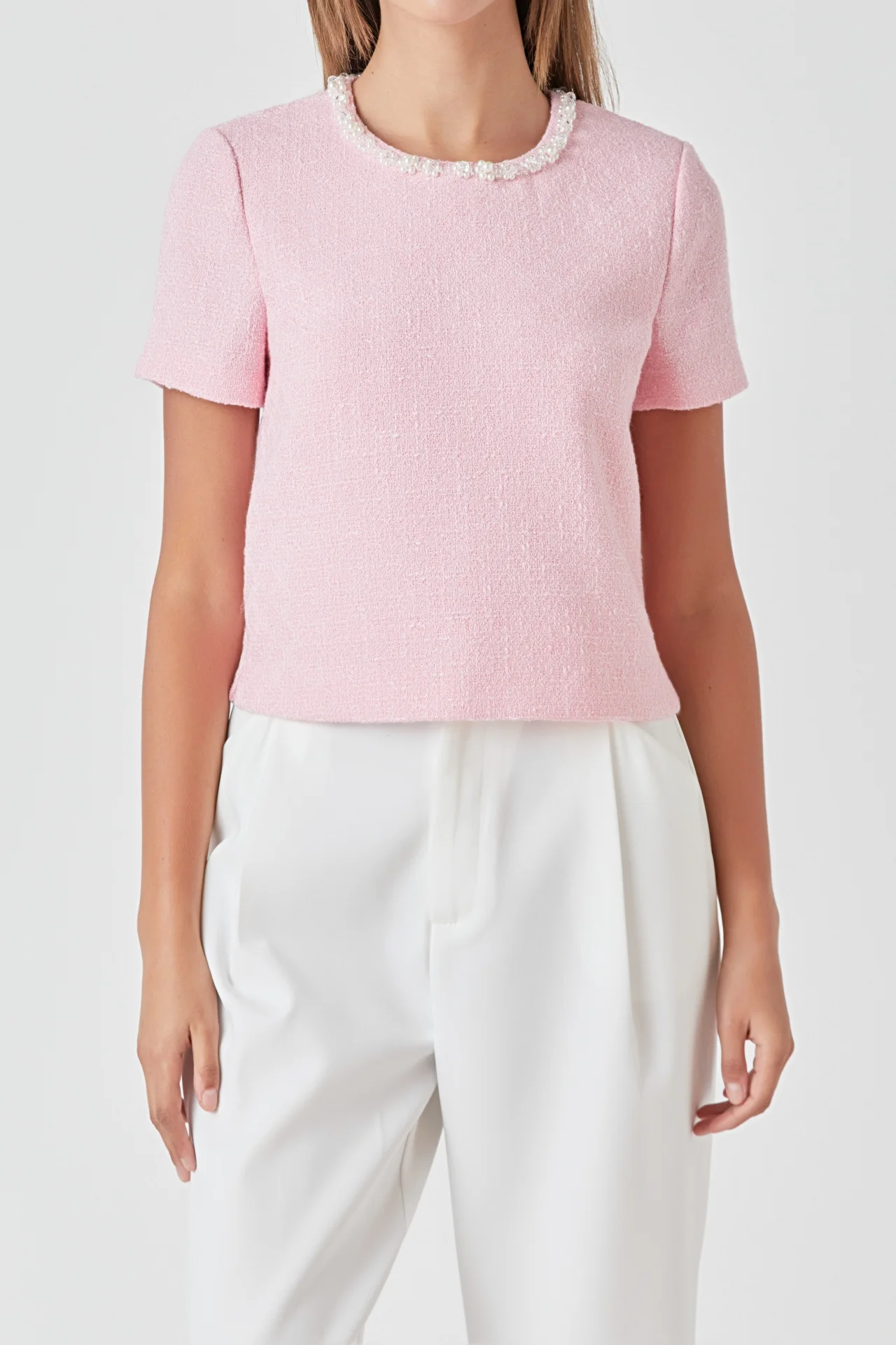 Pearl Trim Linen Top