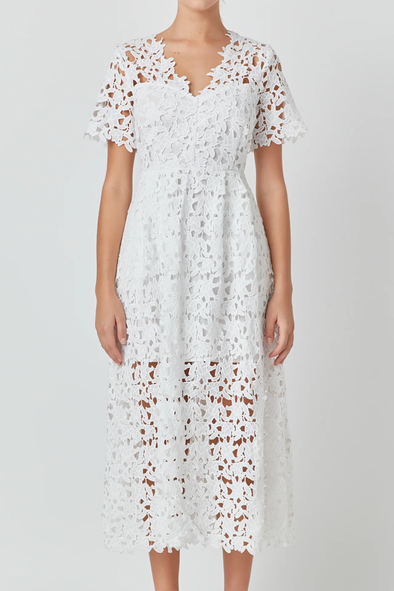All Over Lace Short Sleeves Midi Dress