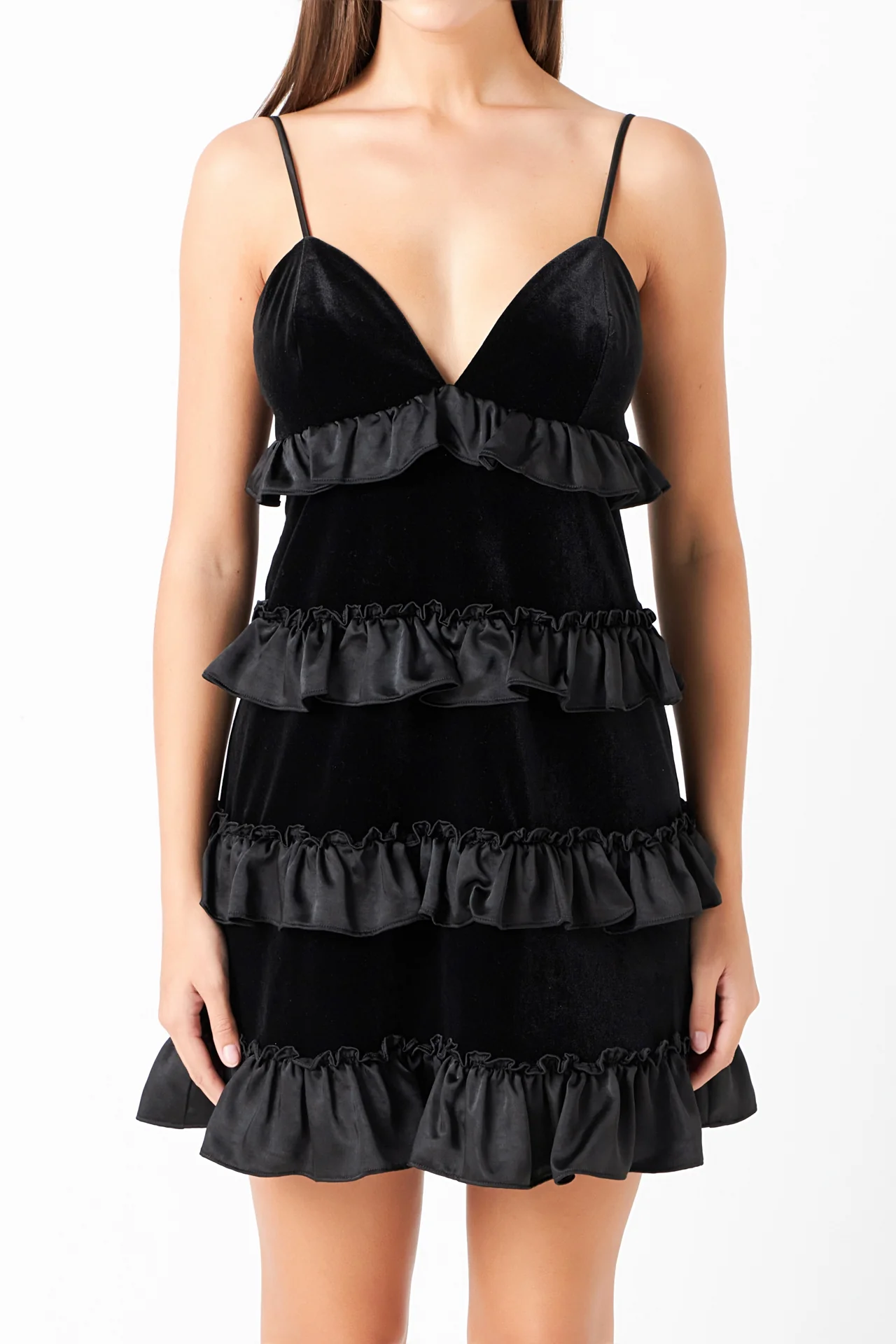 Tiered Contrast Velvet Mini Dress