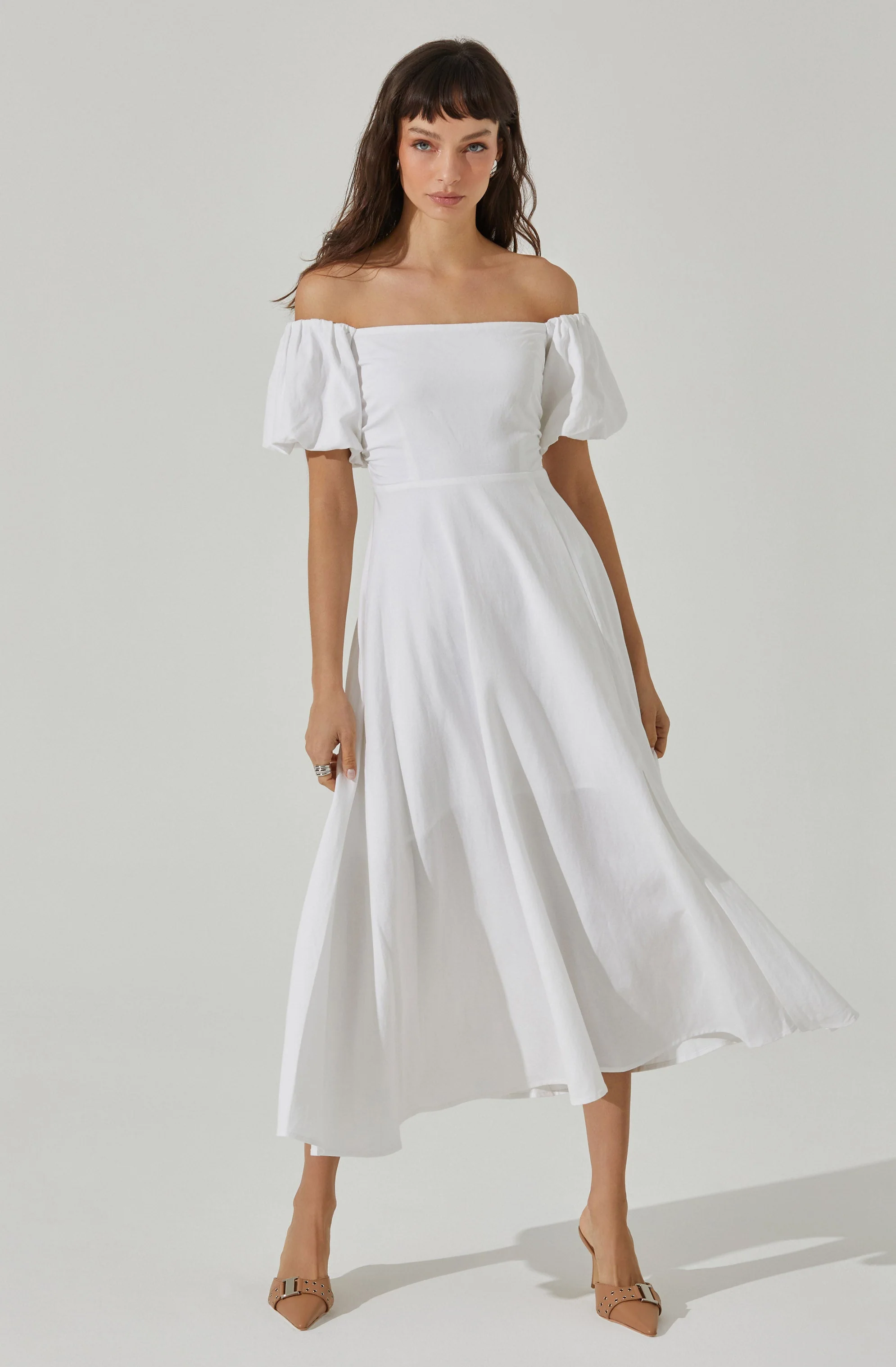Off Shoulder Puff Sleeve Midi Dress