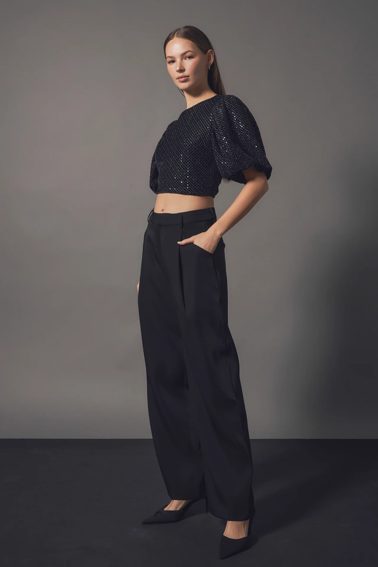 Short Sleeve Sequin Crop Top