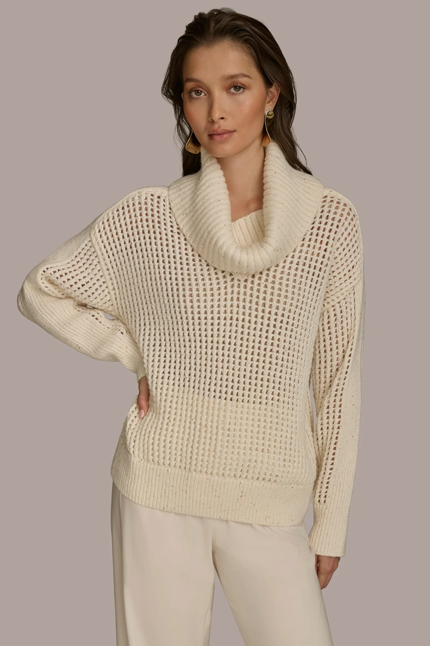COWL NECK CUTOUT SWEATER