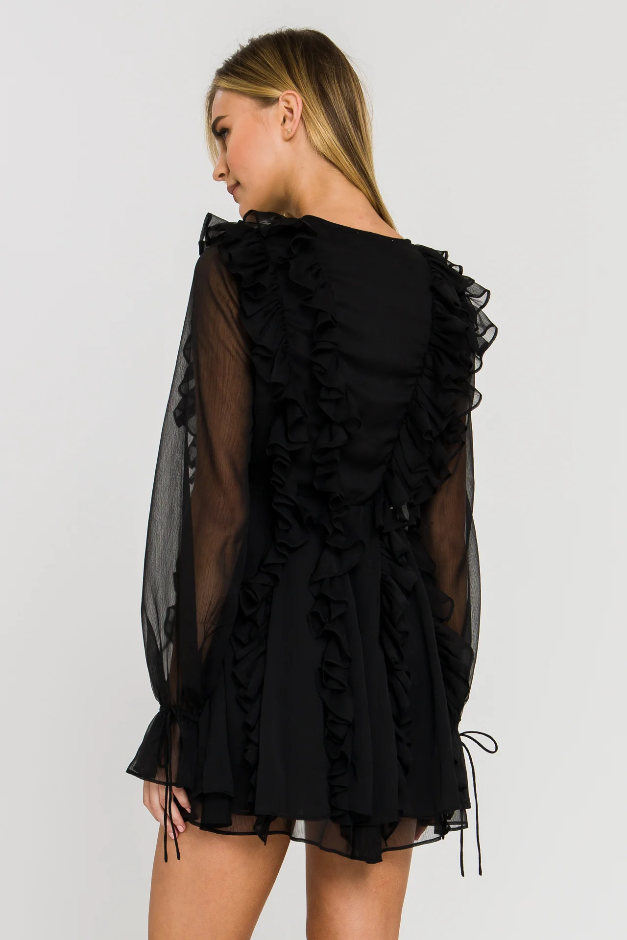 Long-Sleeve Ruffle Mini Dress