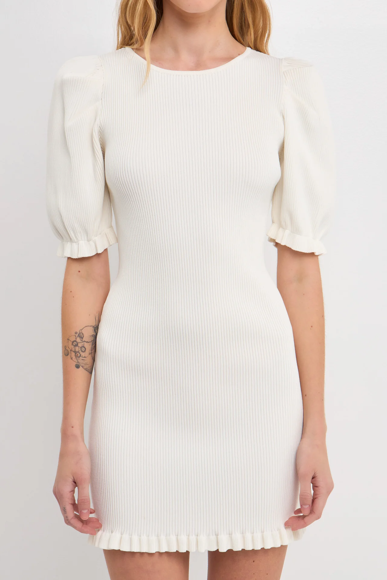 Back Tied straps Puff Sleeve Mini Dress