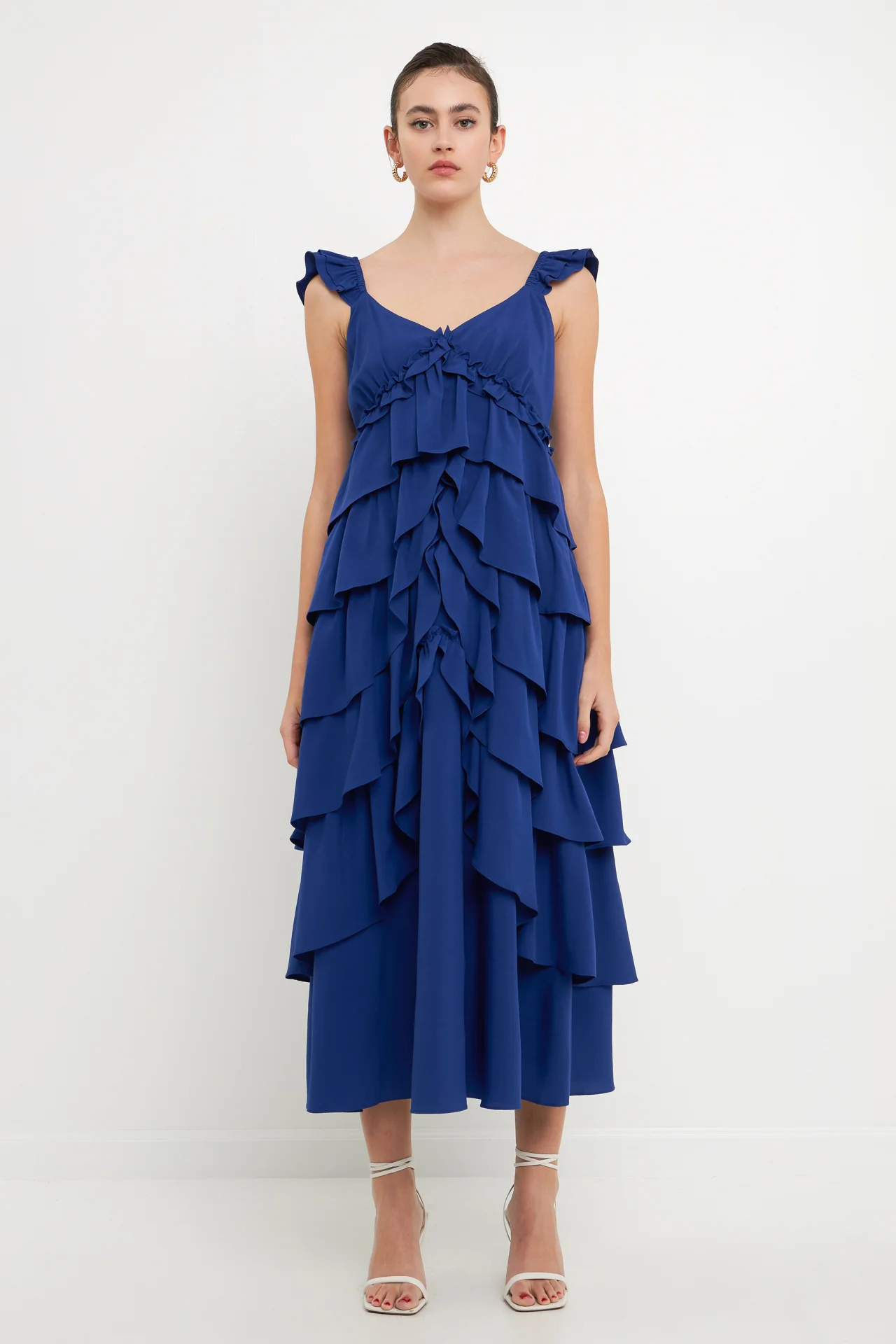 Waterfall Tiered Maxi High Low Dress