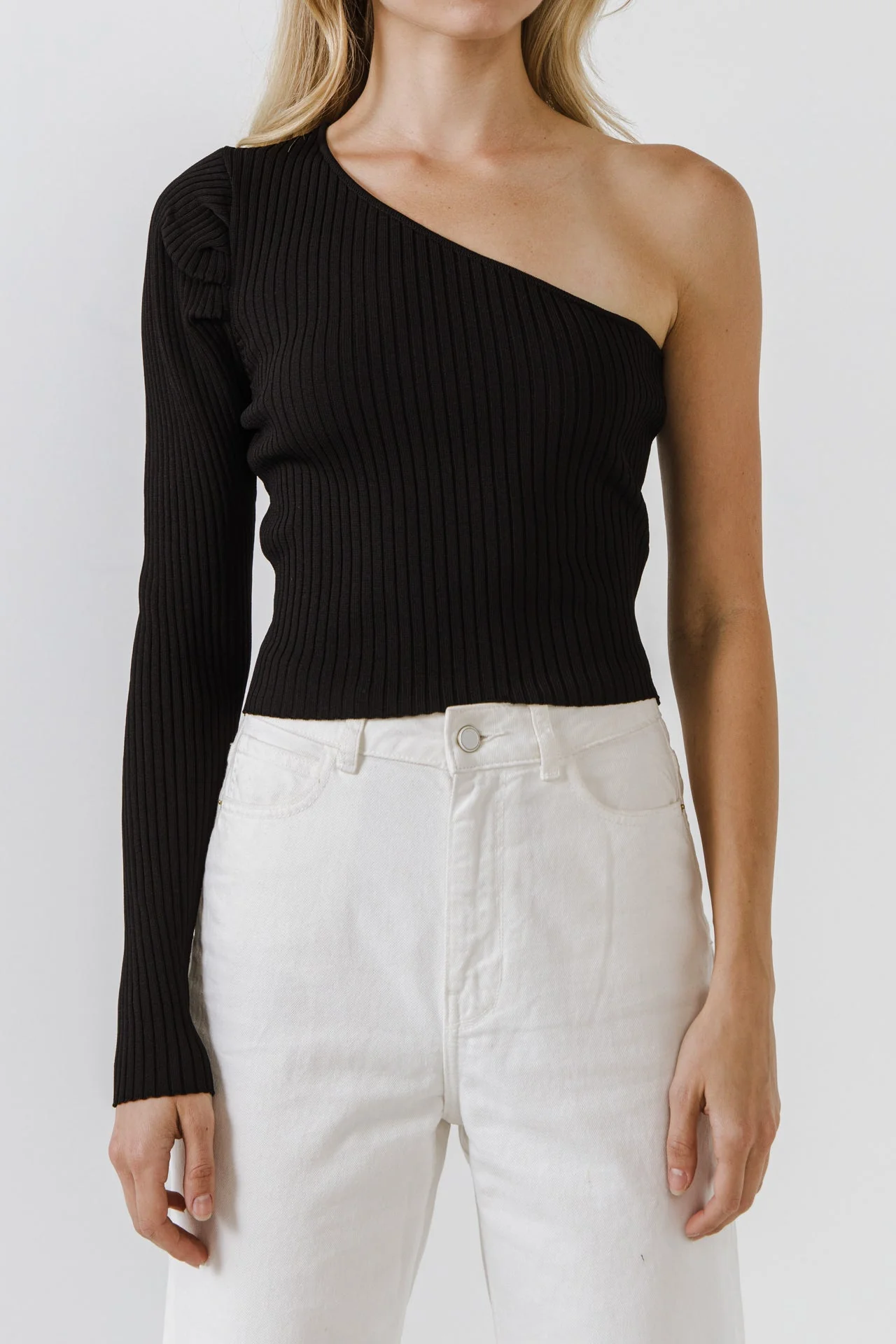 Puff Sleeve One Shoulder Top