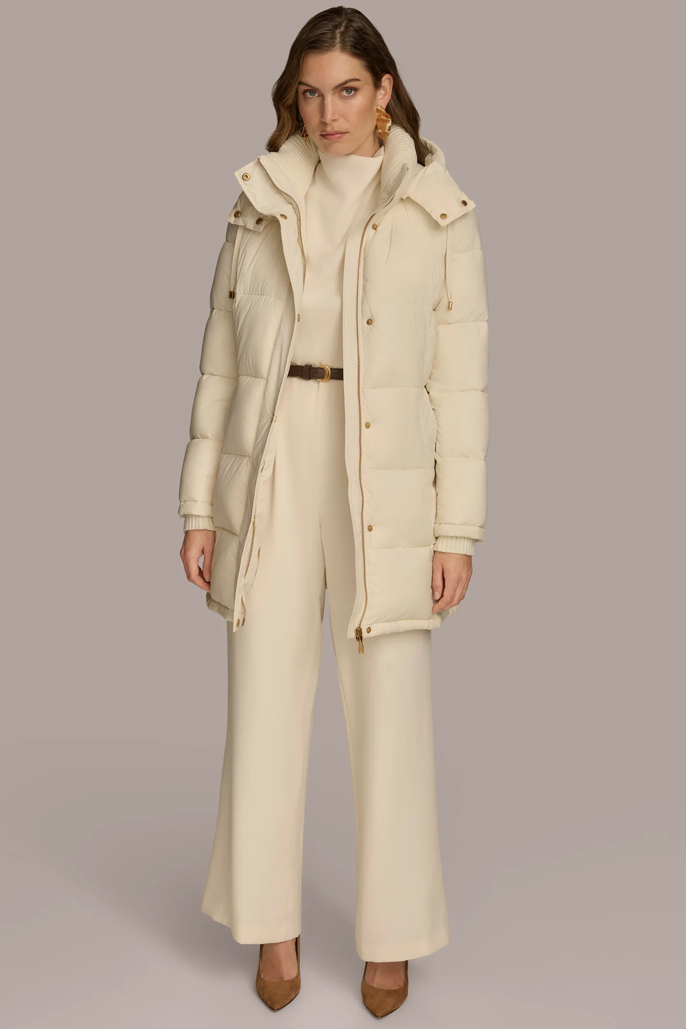 Hooded Ribbed Trim Puffer Jacket