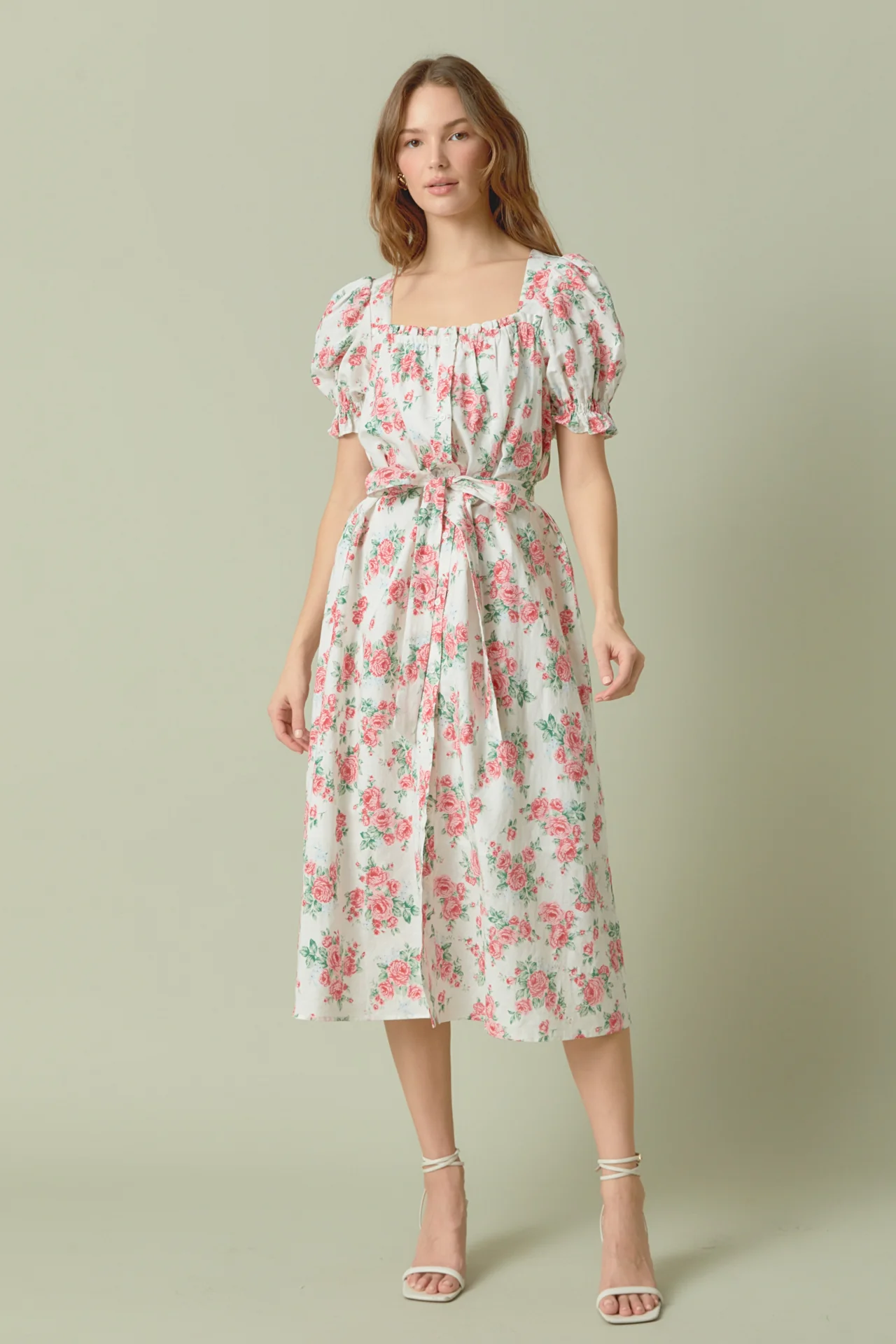 Floral Print Linen Midi Dress
