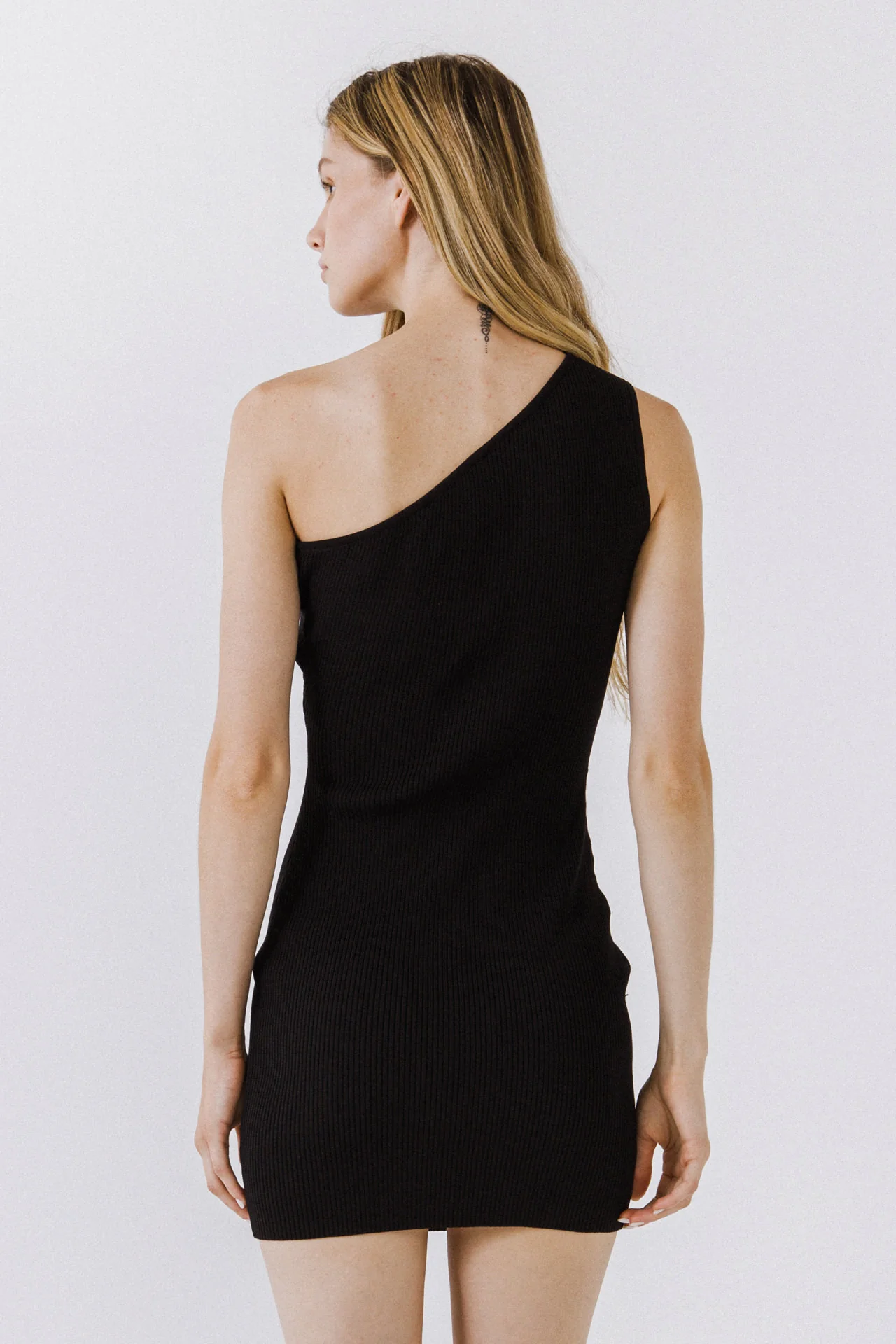 One-Shoulder Ribbed Knit Mini Dress